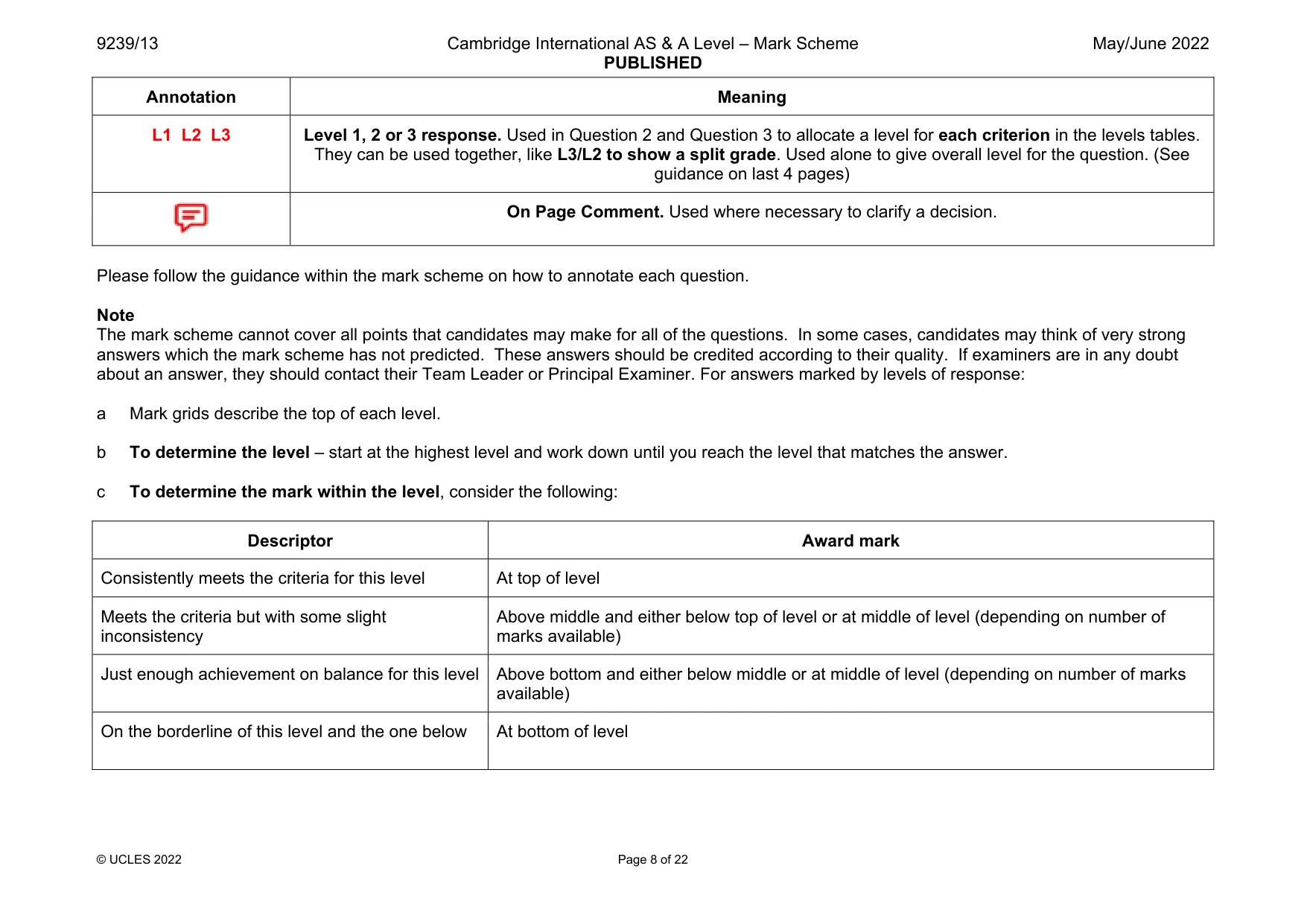 Mark scheme, page 8 of 22