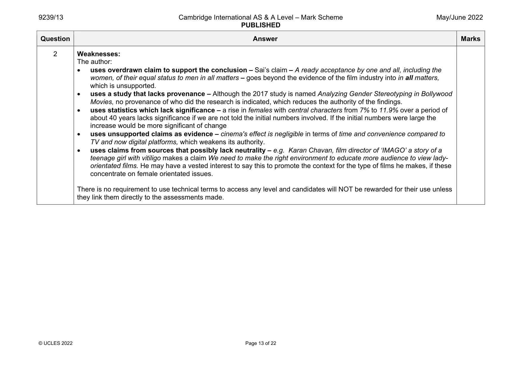 Mark scheme, page 13 of 22