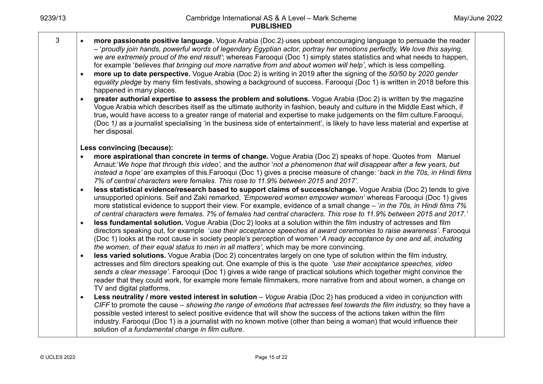 Mark scheme, page 15 of 22