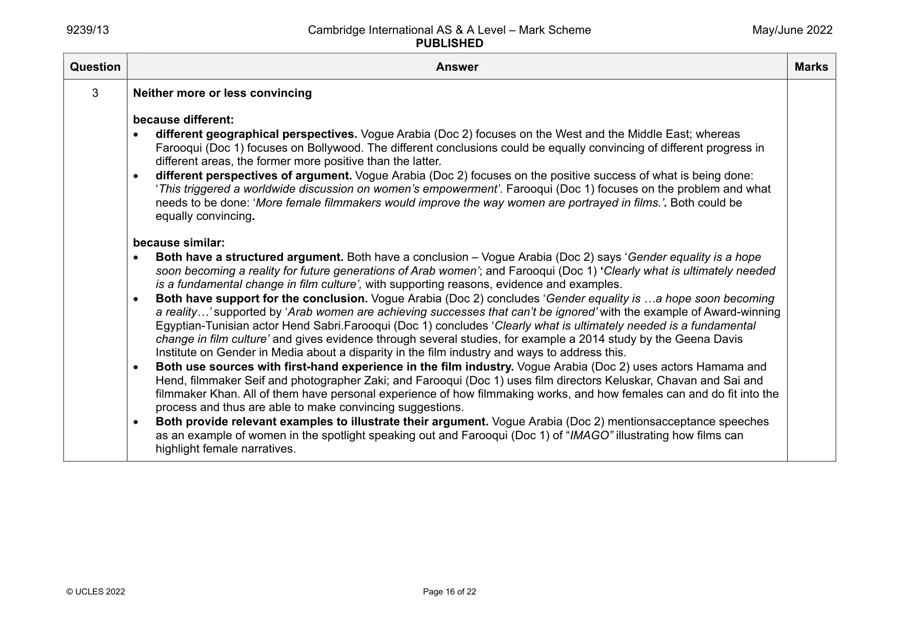 Mark scheme, page 16 of 22