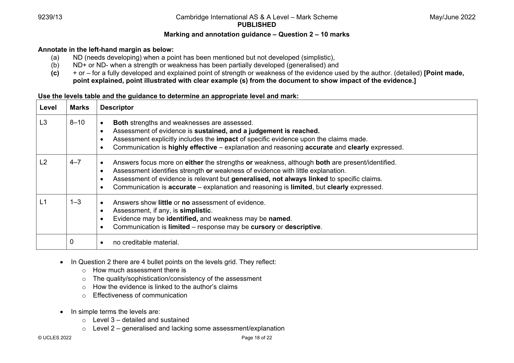 Mark scheme, page 18 of 22