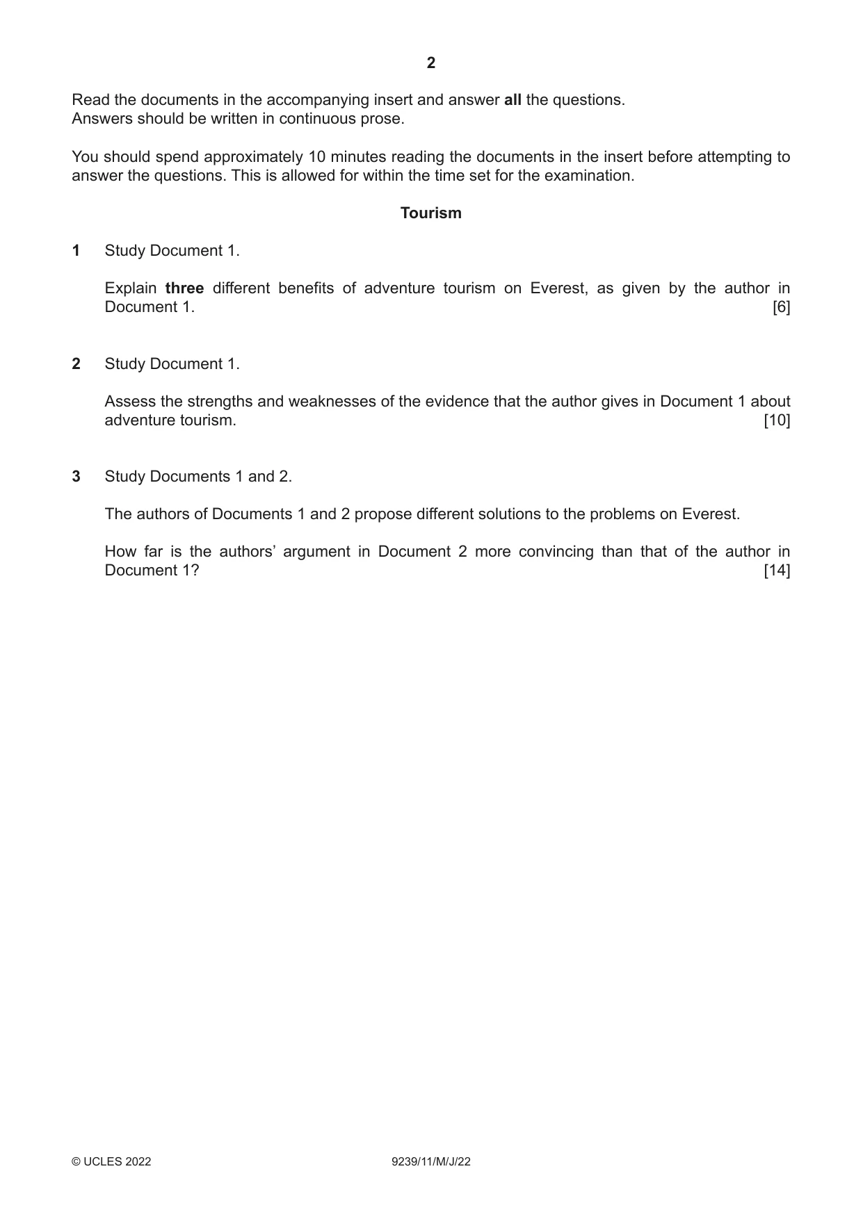 Cambridge A Level Global Perspectives and Research 9239 2022 May/June Paper 1 · Variant 1 question paper, page 2 of 4
