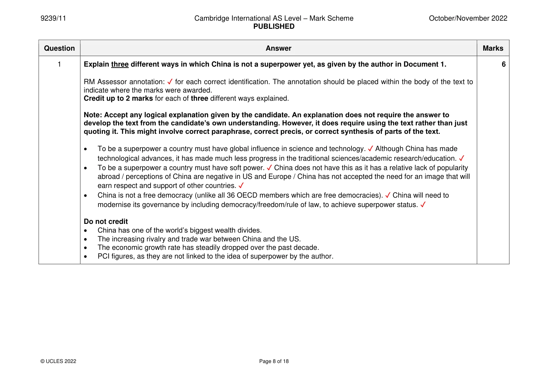 Mark scheme, page 8 of 18