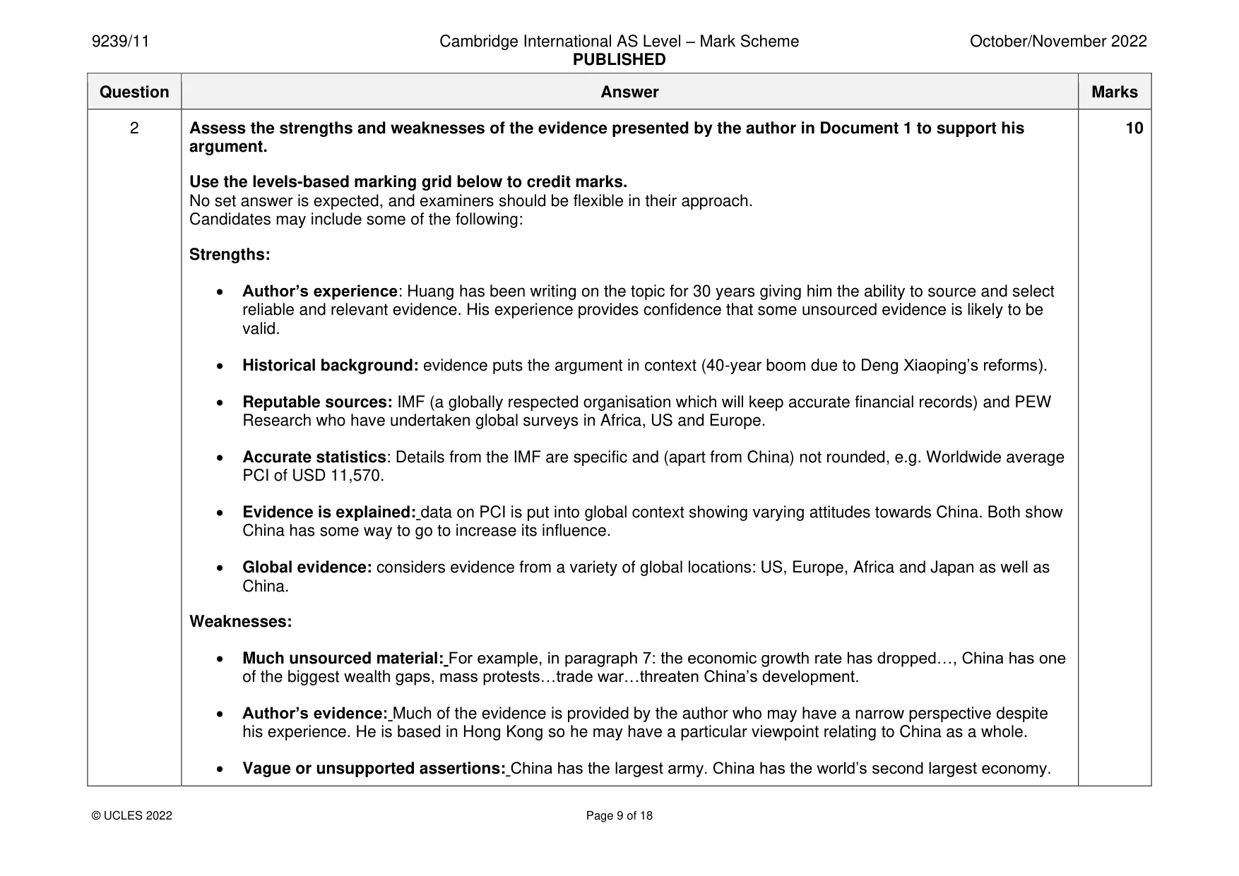 Mark scheme, page 9 of 18