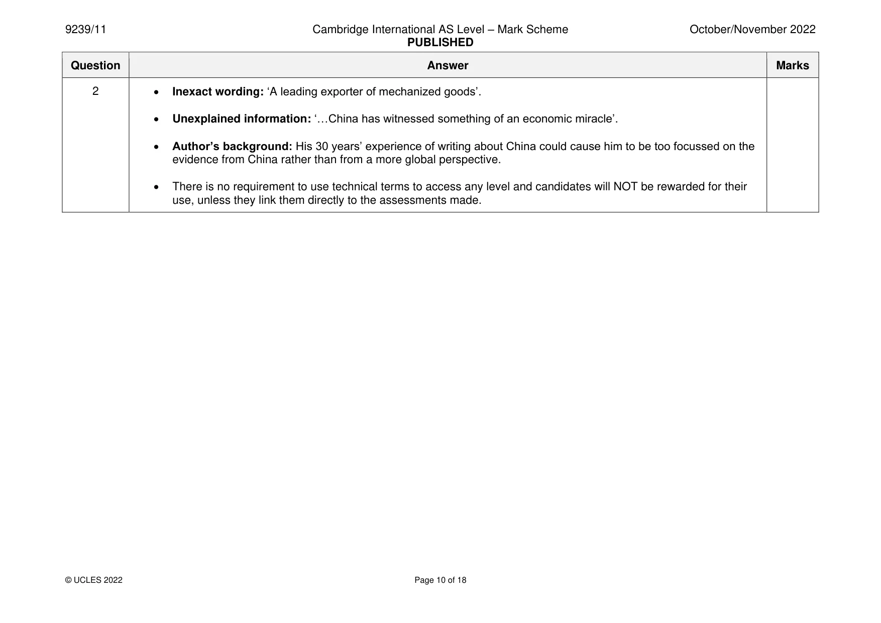 Mark scheme, page 10 of 18