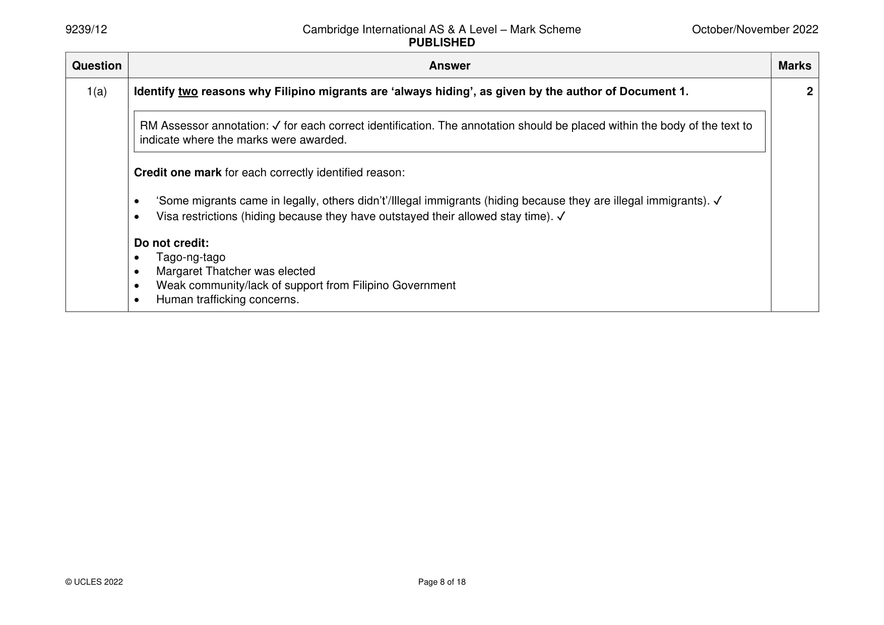 Mark scheme, page 8 of 18