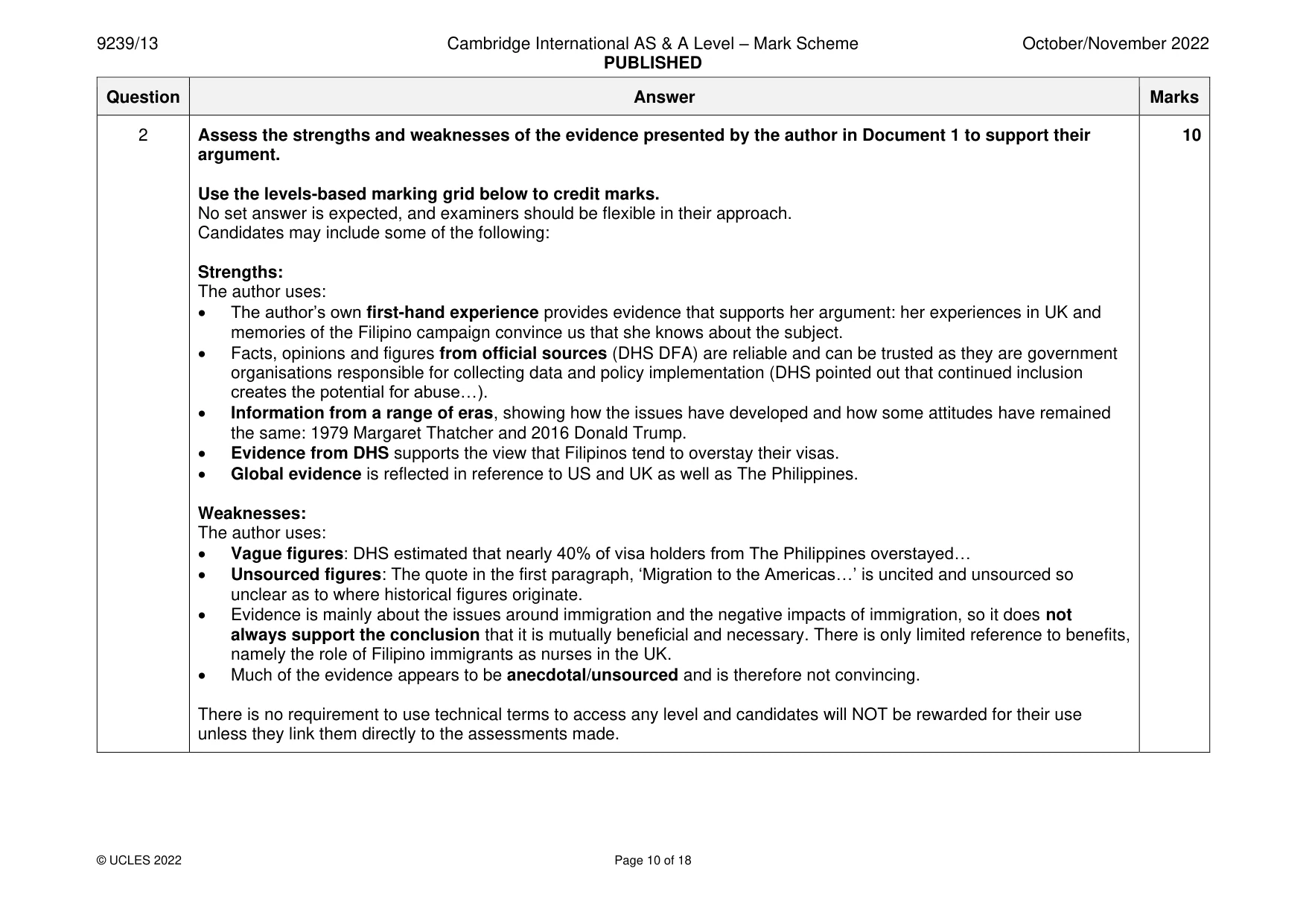 Mark scheme, page 10 of 18
