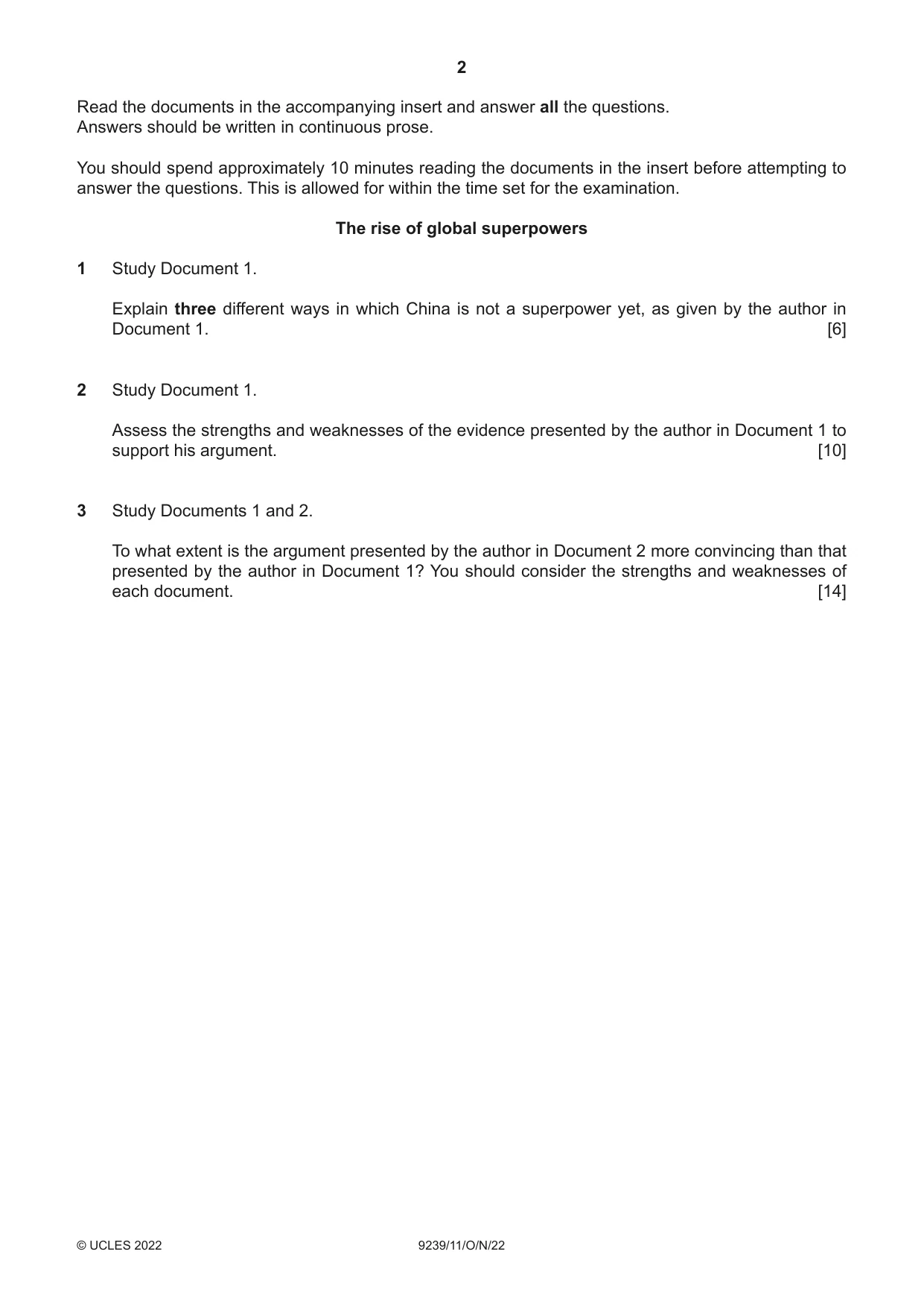 Cambridge A Level Global Perspectives and Research 9239 2022 Oct/Nov Paper 1 · Variant 1 question paper, page 2 of 4