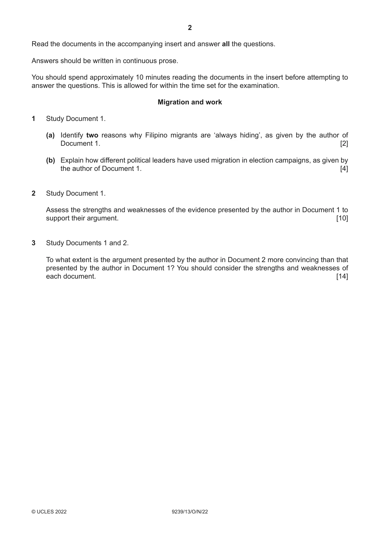Cambridge A Level Global Perspectives and Research 9239 2022 Oct/Nov Paper 1 · Variant 3 question paper, page 2 of 4