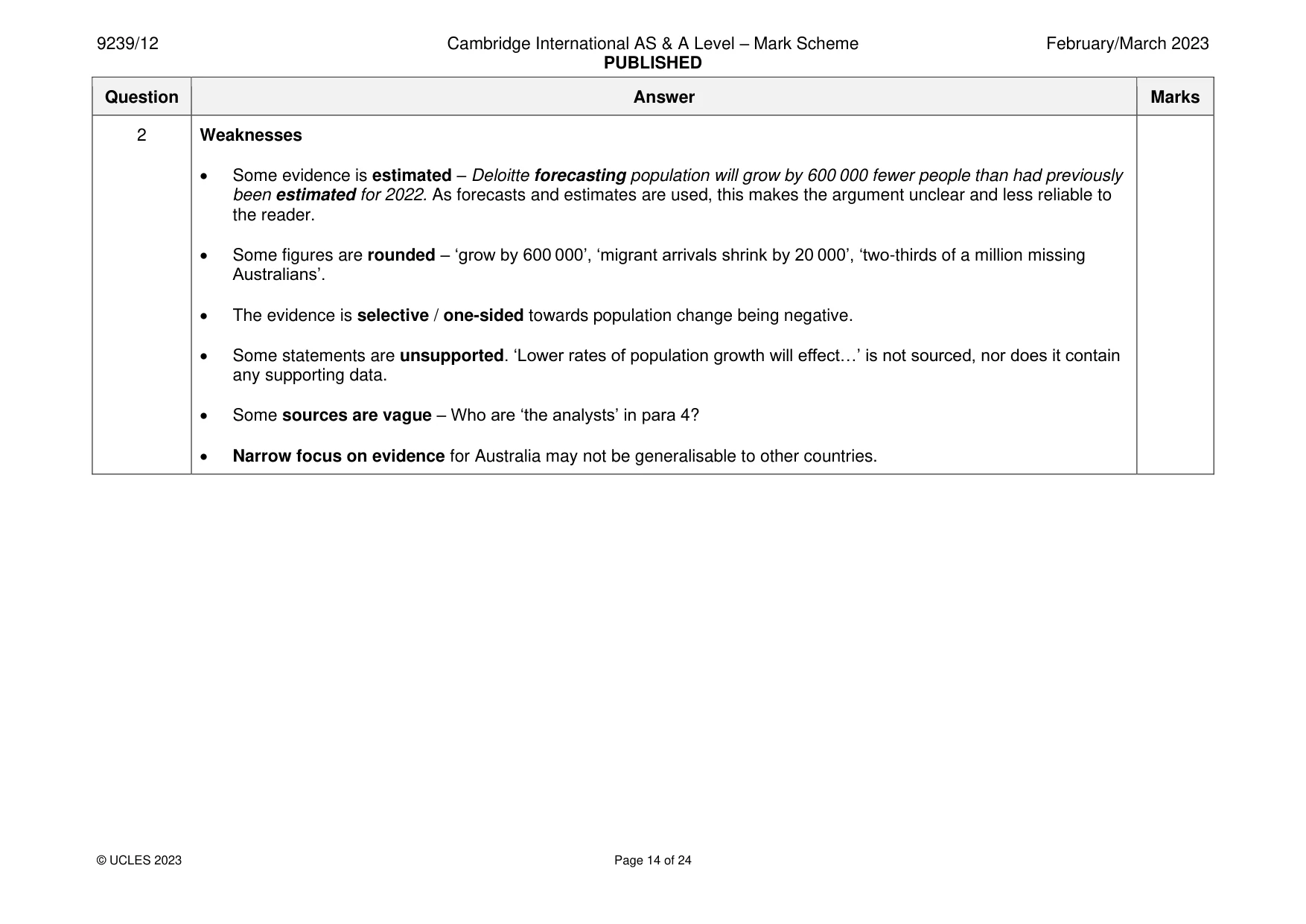 Mark scheme, page 14 of 24