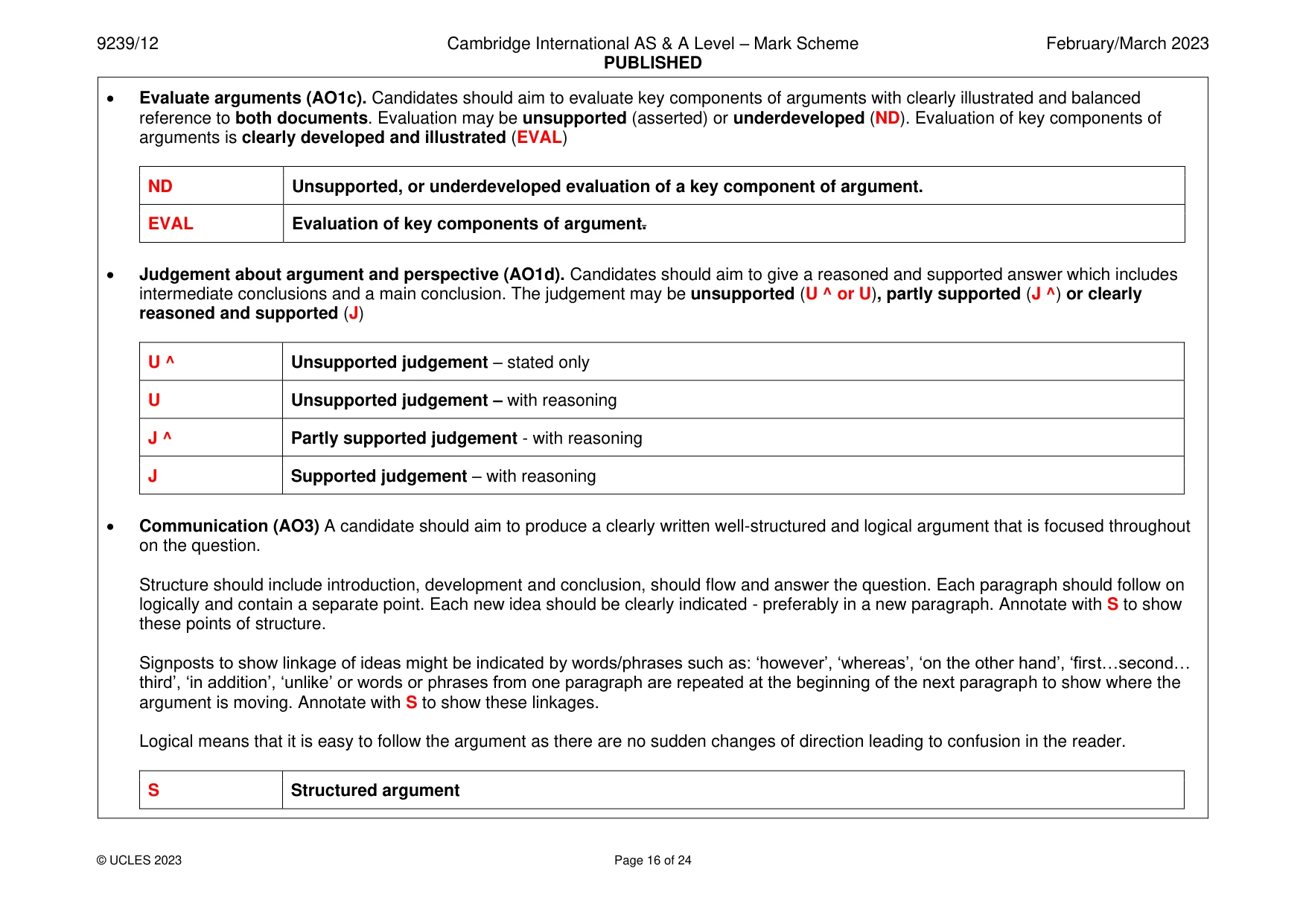 Mark scheme, page 16 of 24