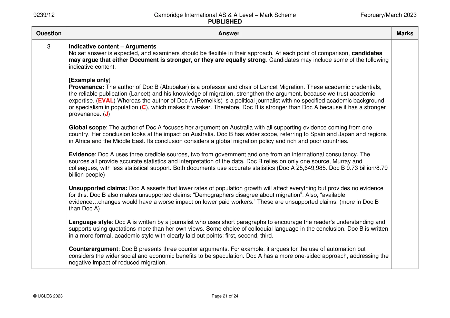 Mark scheme, page 21 of 24