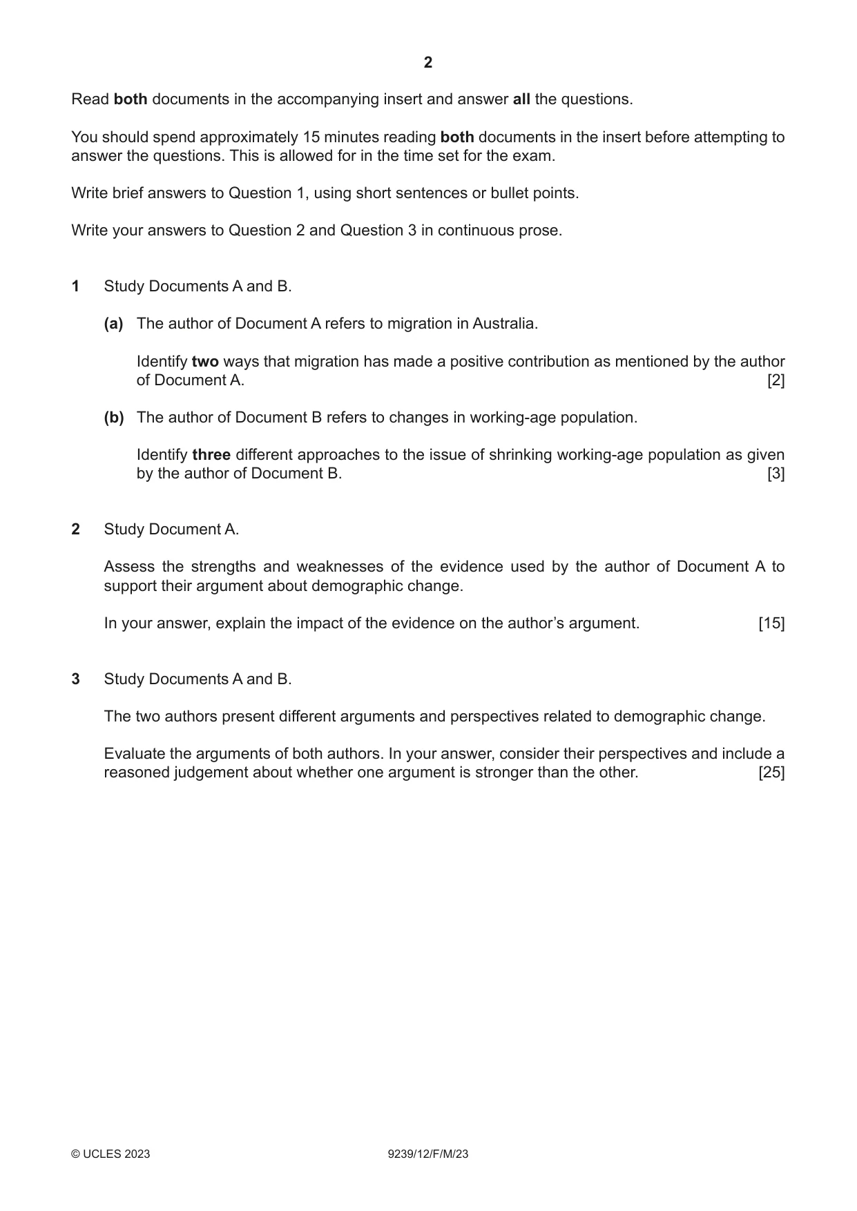 Cambridge A Level Global Perspectives and Research 9239 2023 Feb/March Paper 1 · Variant 2 question paper, page 2 of 4