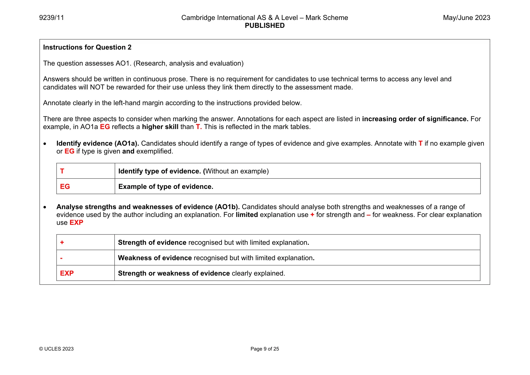 Mark scheme, page 9 of 25