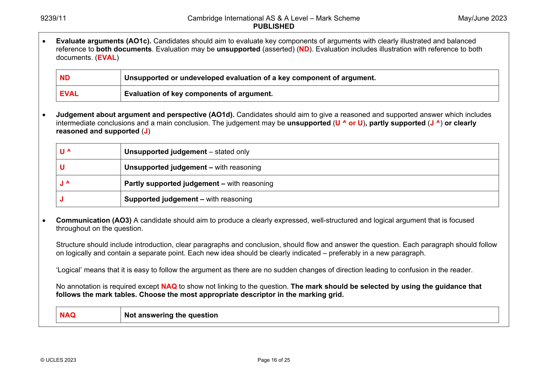 Mark scheme, page 16 of 25