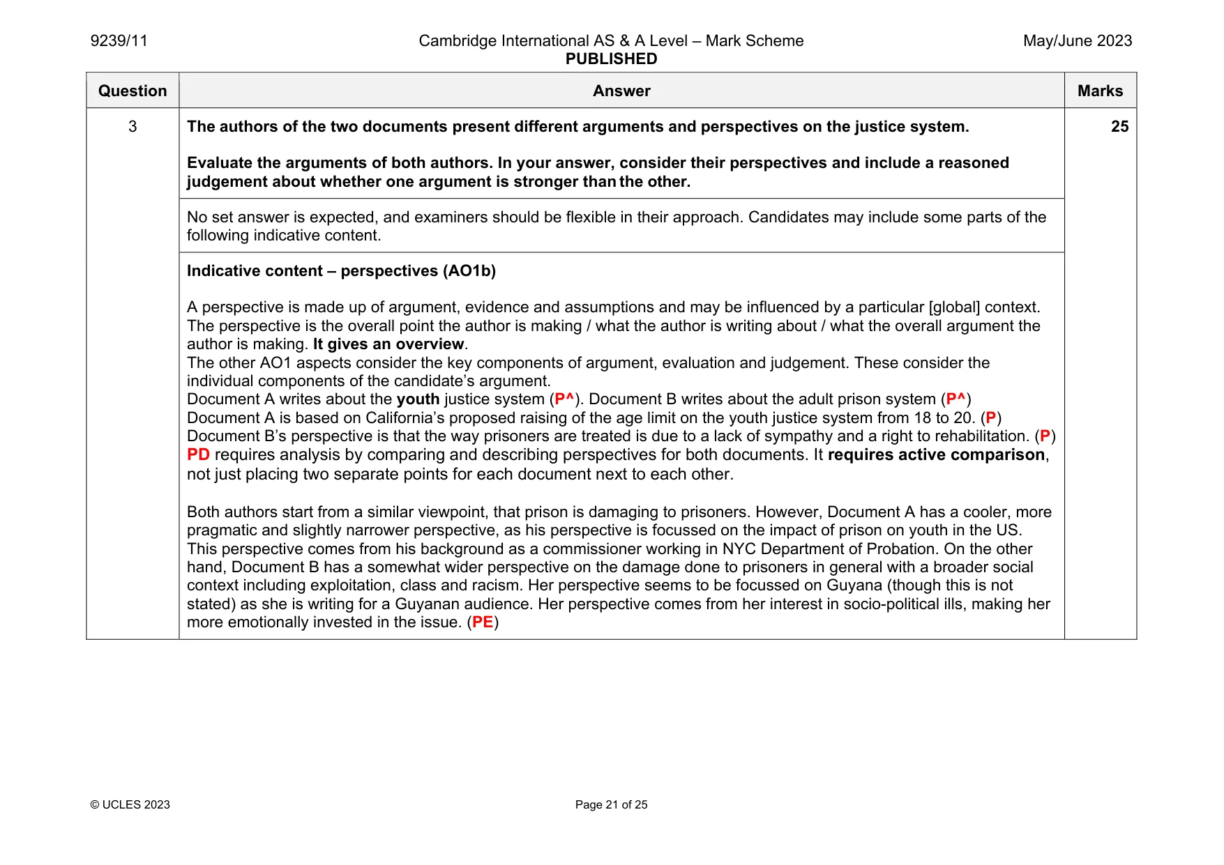 Mark scheme, page 21 of 25