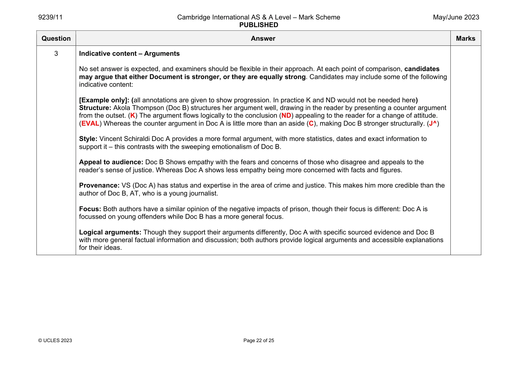 Mark scheme, page 22 of 25
