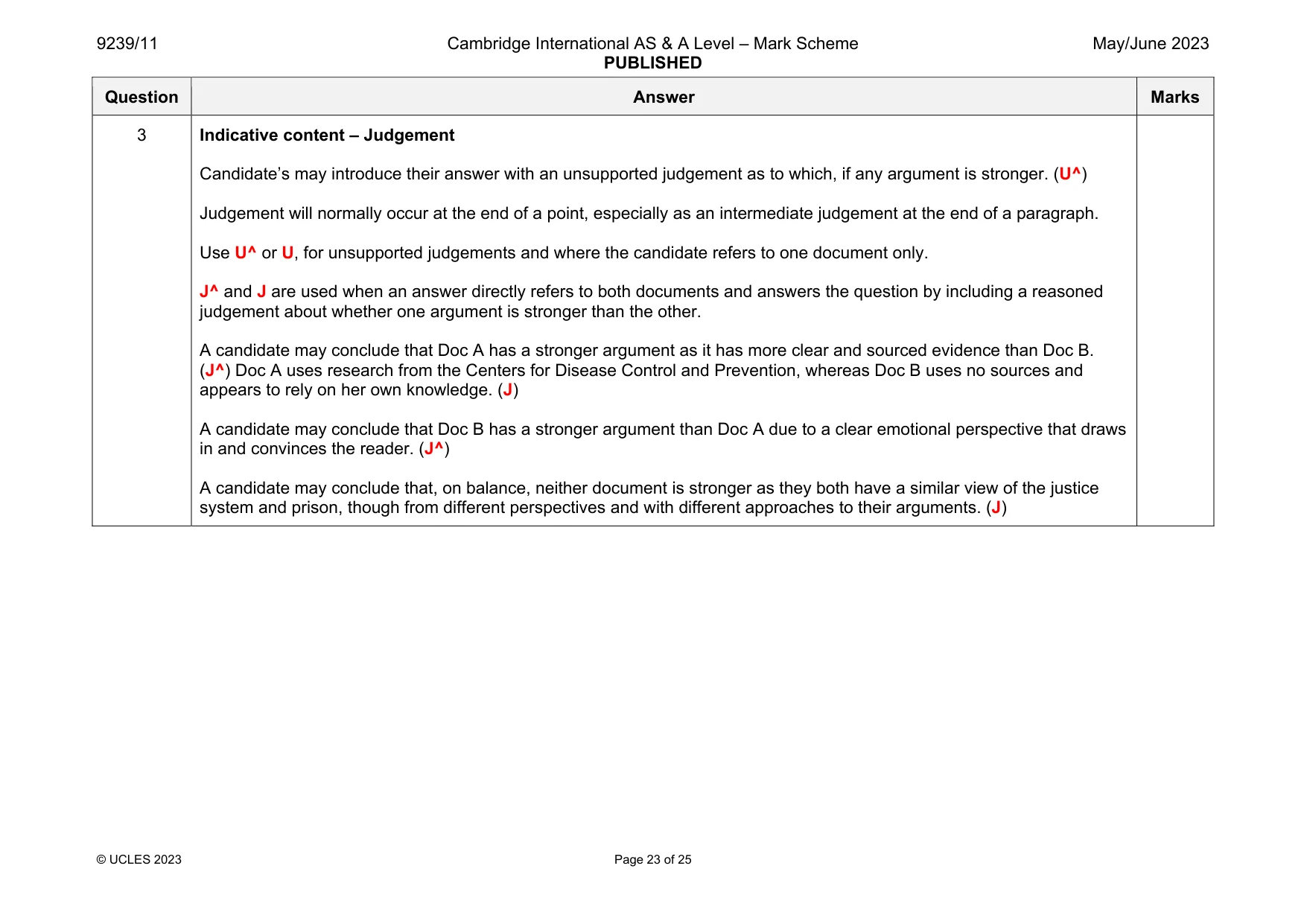 Mark scheme, page 23 of 25