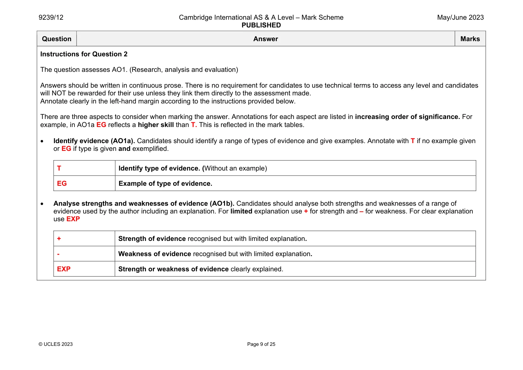 Mark scheme, page 9 of 25