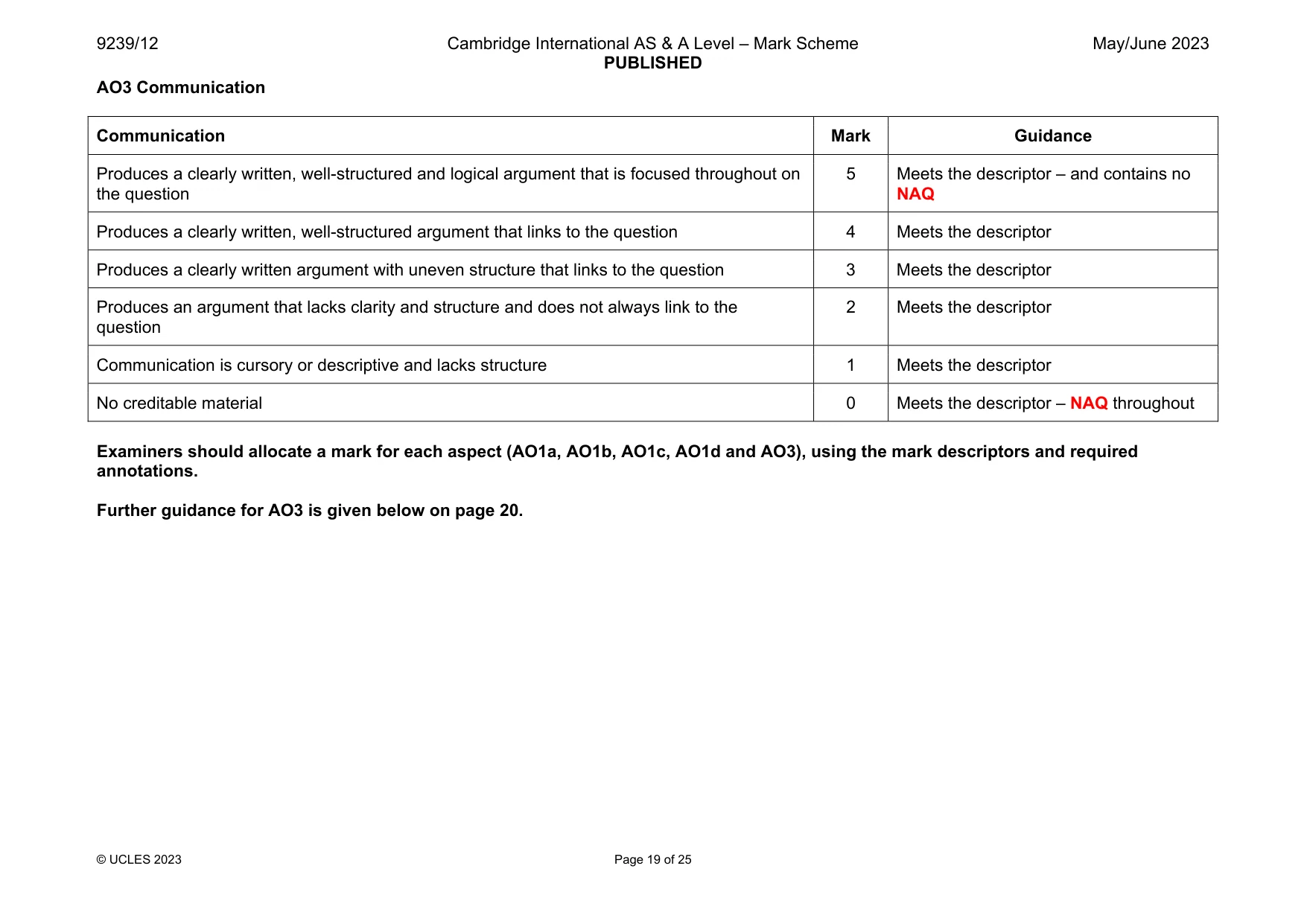 Mark scheme, page 19 of 25