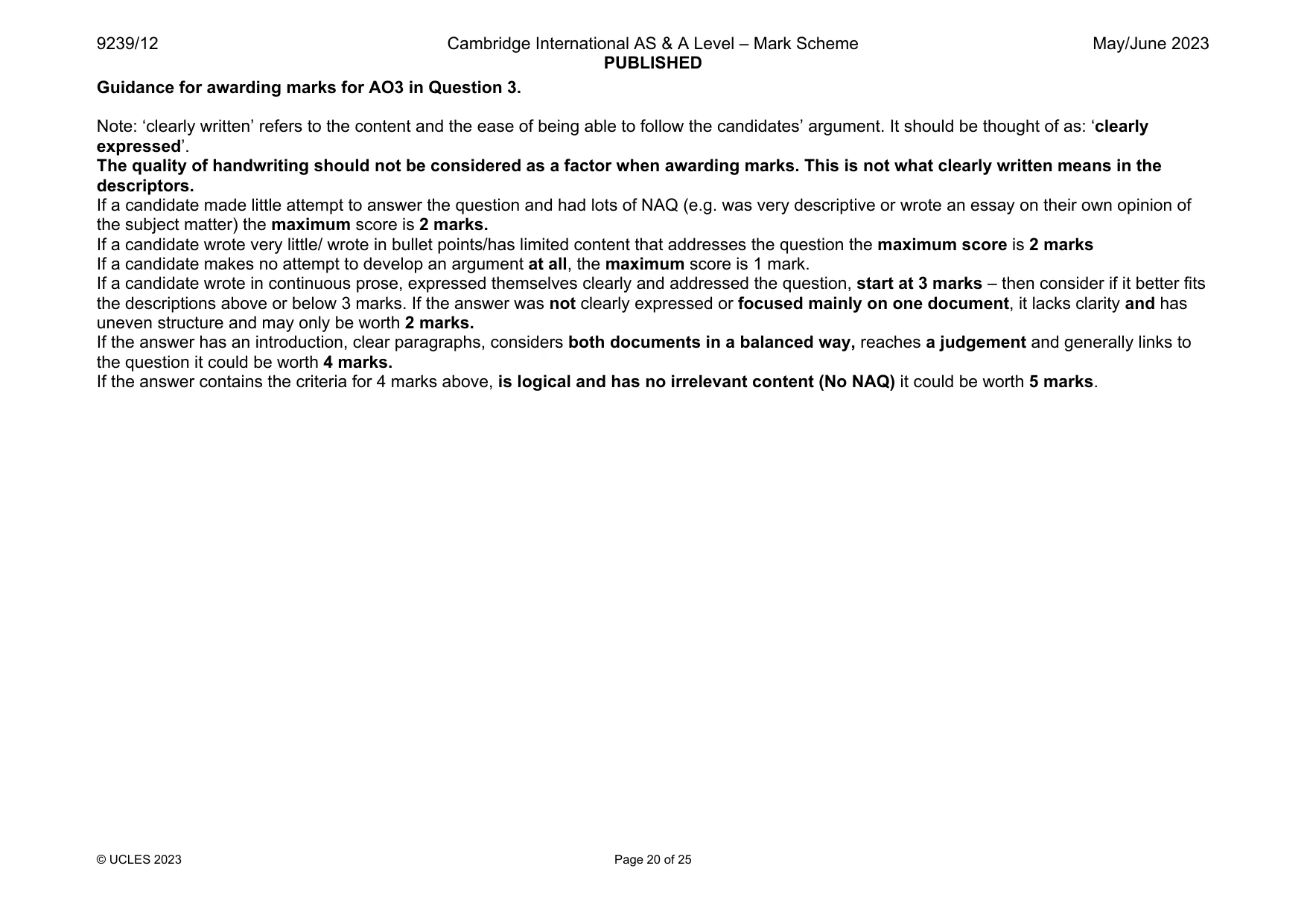 Mark scheme, page 20 of 25