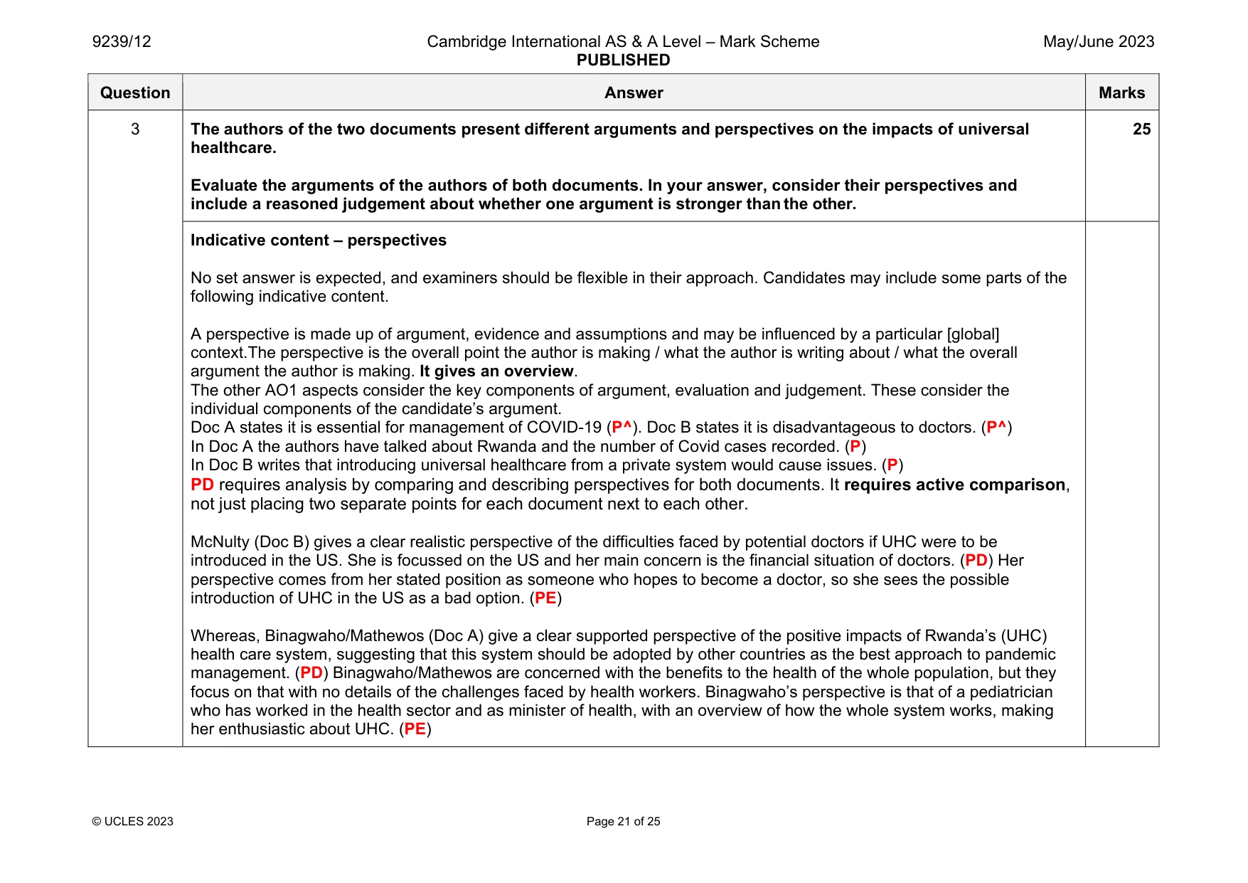 Mark scheme, page 21 of 25