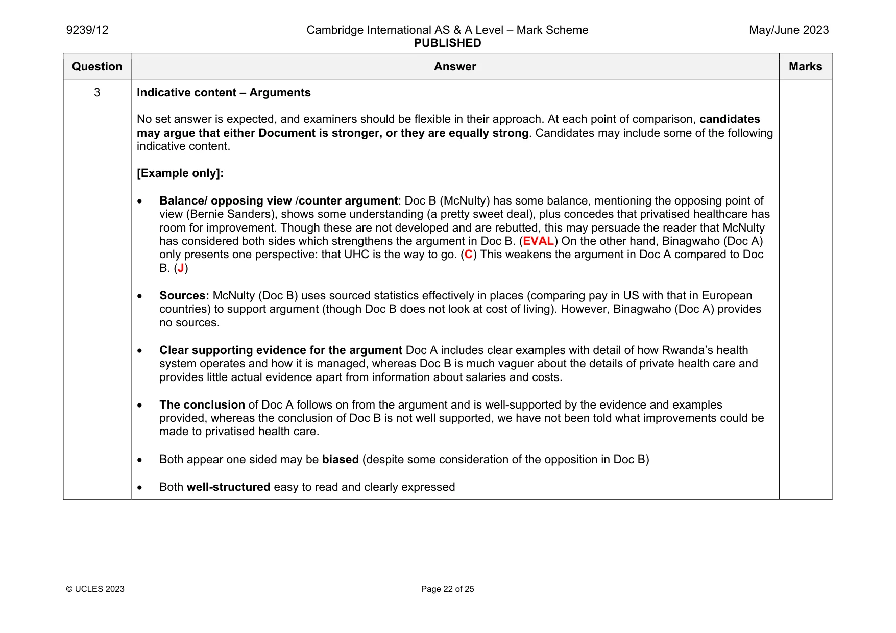 Mark scheme, page 22 of 25