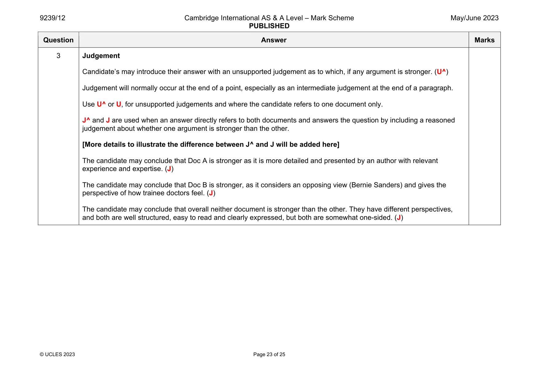 Mark scheme, page 23 of 25