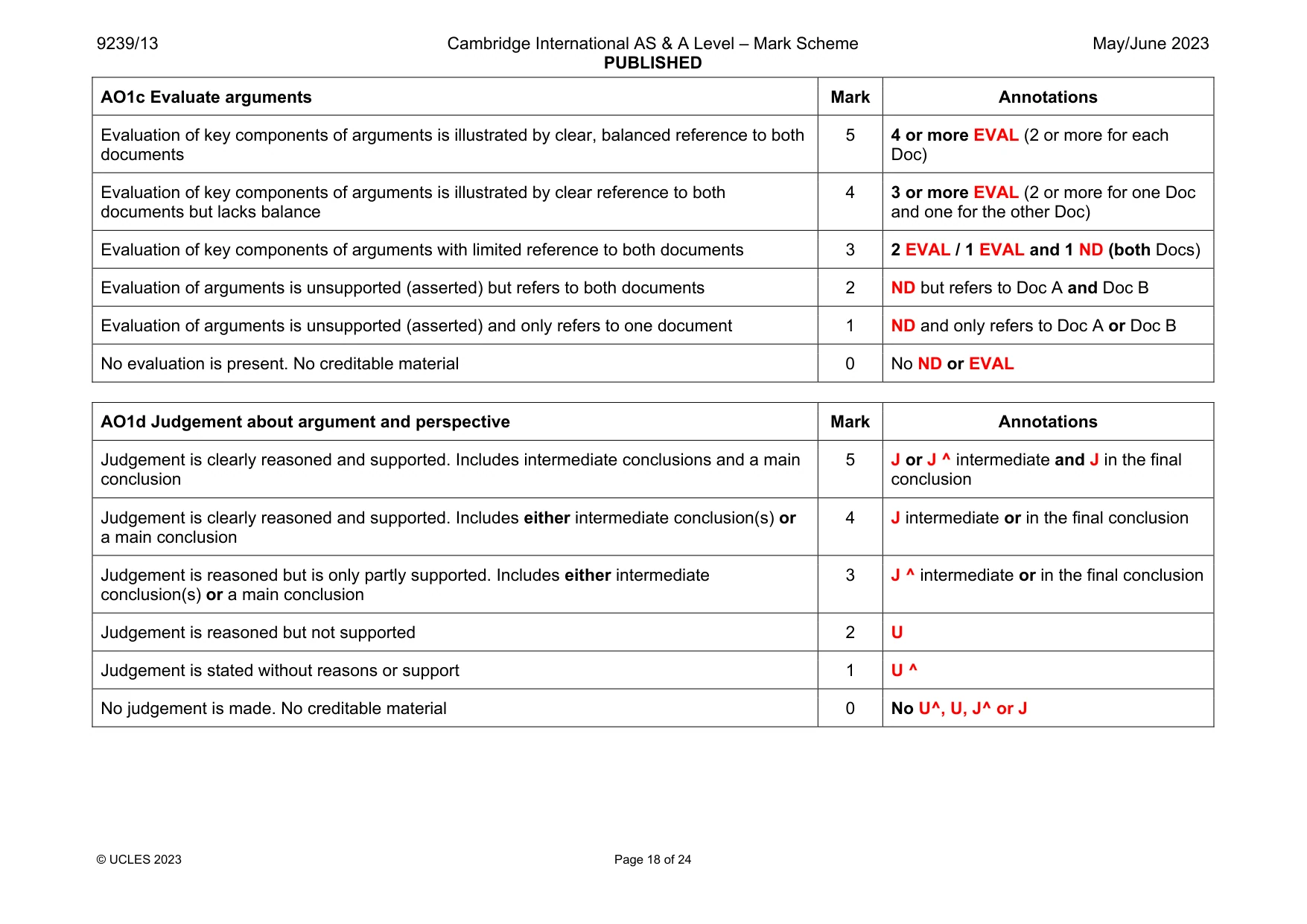 Mark scheme, page 18 of 24