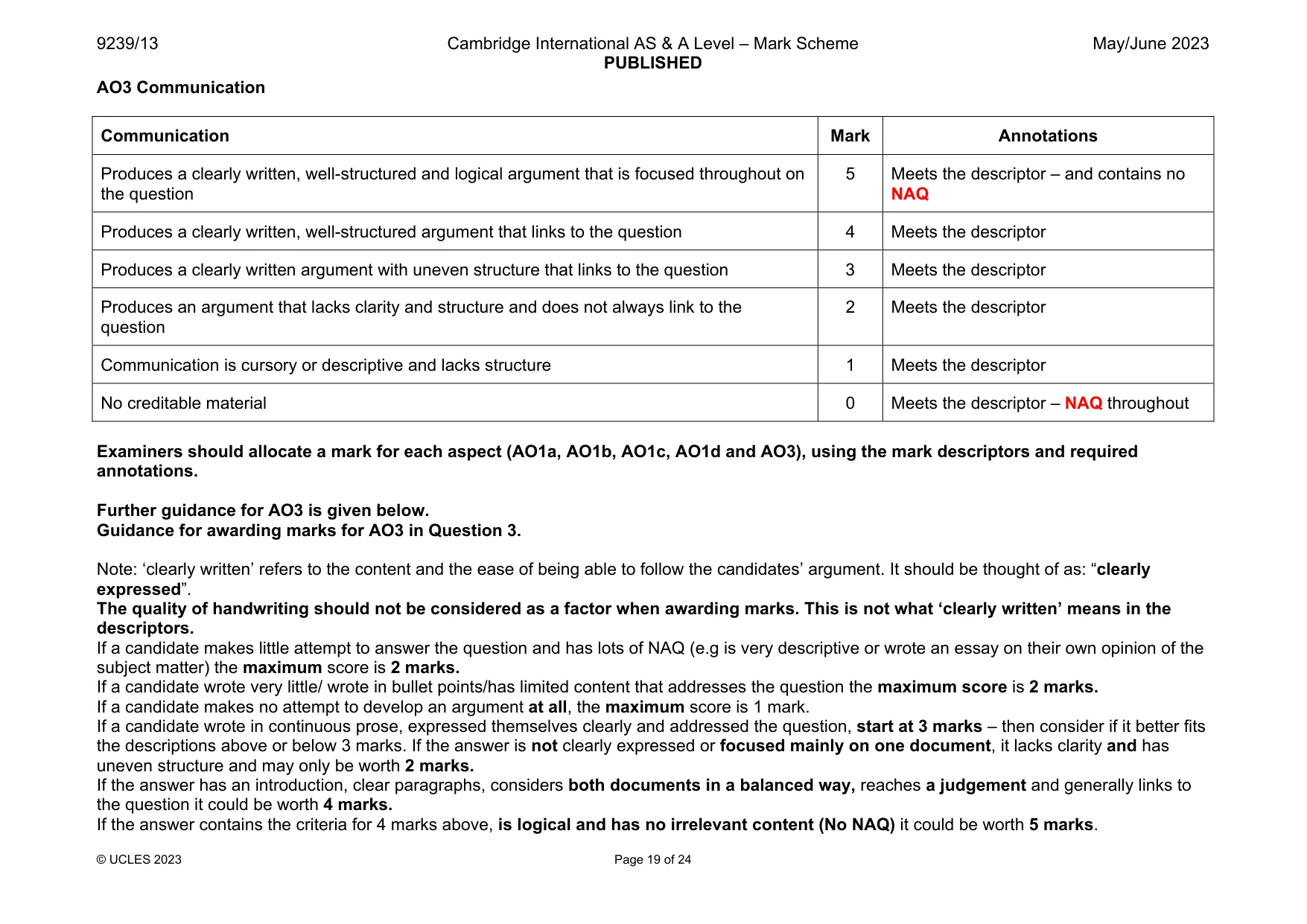 Mark scheme, page 19 of 24