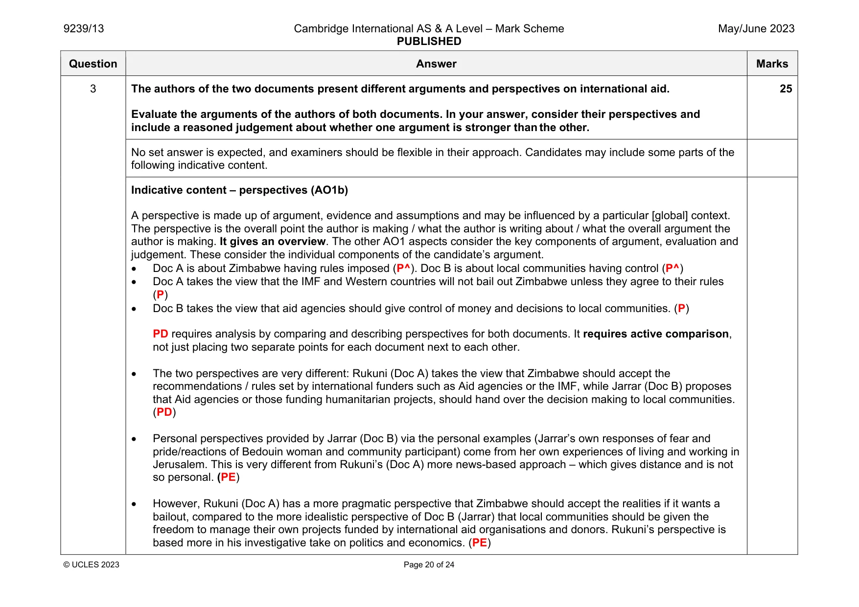 Mark scheme, page 20 of 24