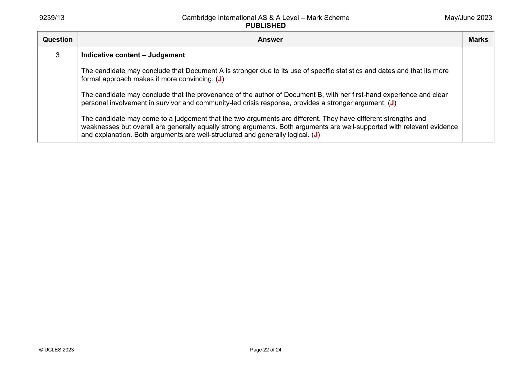 Mark scheme, page 22 of 24