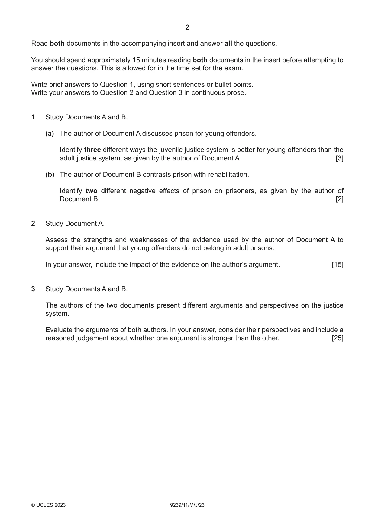Cambridge A Level Global Perspectives and Research 9239 2023 May/June Paper 1 · Variant 1 question paper, page 2 of 4