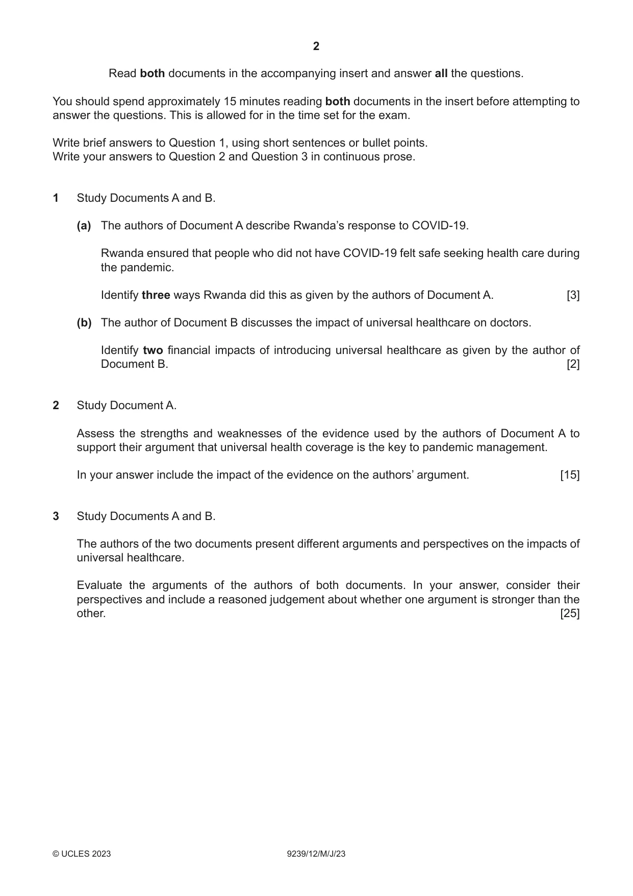 Cambridge A Level Global Perspectives and Research 9239 2023 May/June Paper 1 · Variant 2 question paper, page 2 of 4