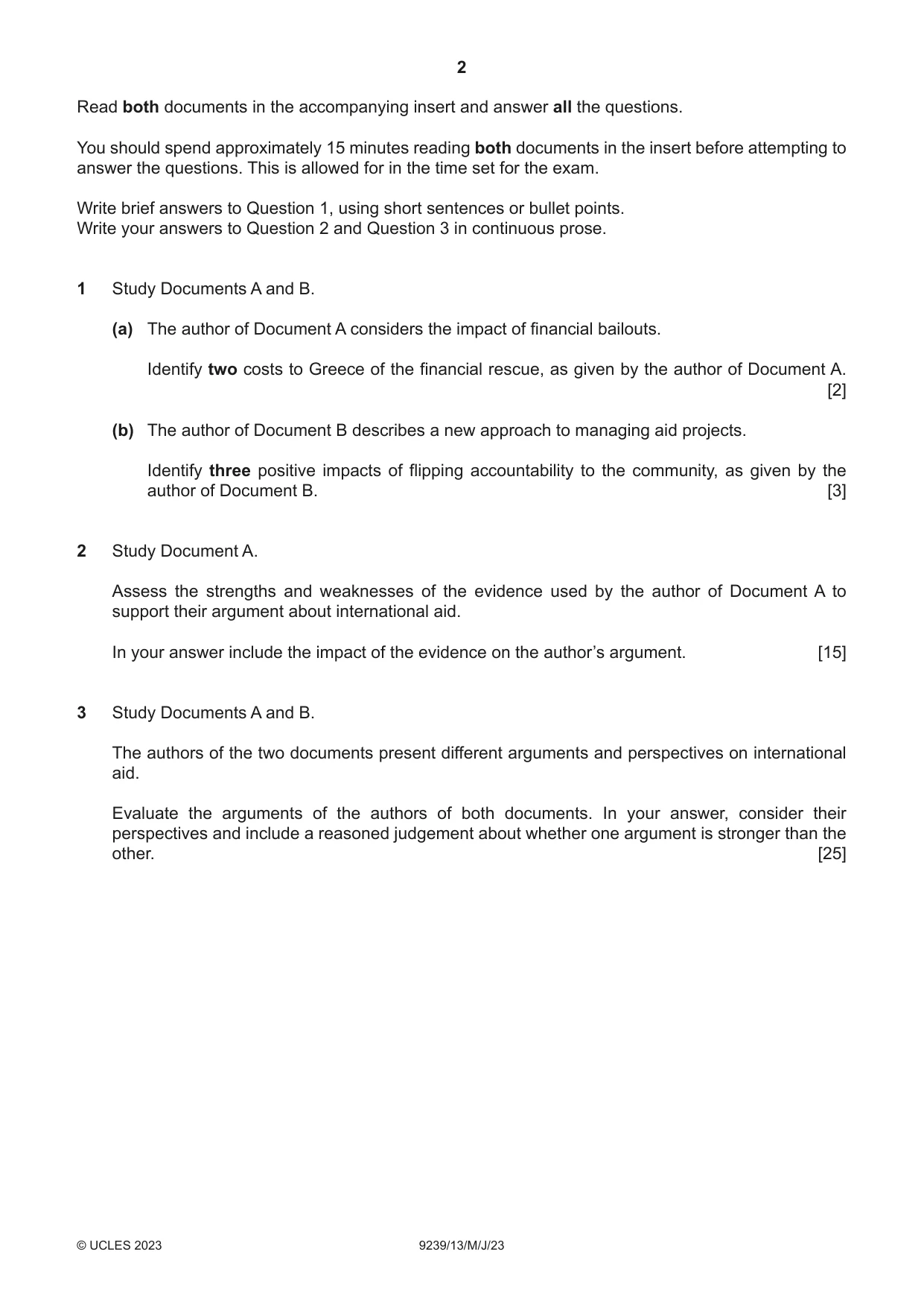 Cambridge A Level Global Perspectives and Research 9239 2023 May/June Paper 1 · Variant 3 question paper, page 2 of 4