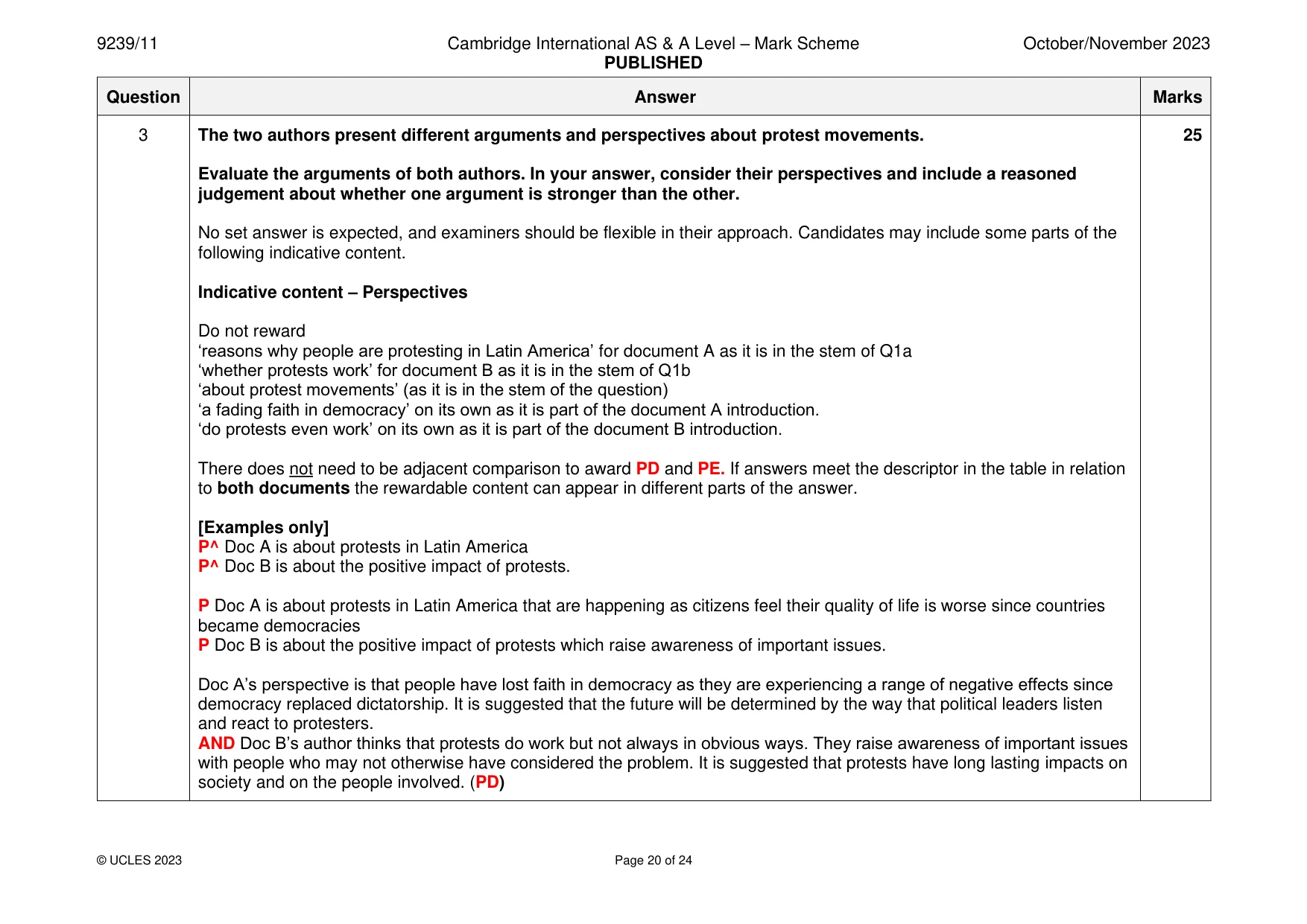 Mark scheme, page 20 of 24