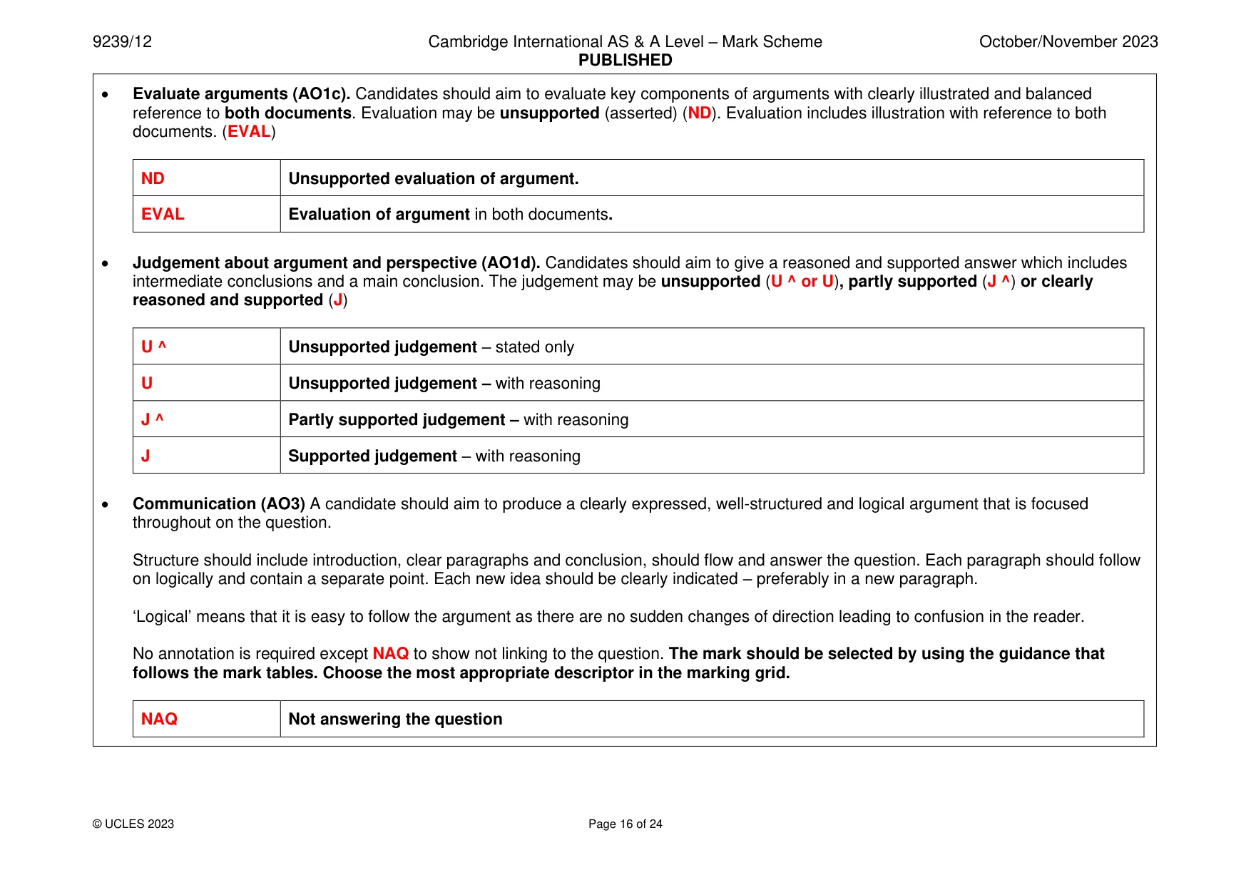 Mark scheme, page 16 of 24
