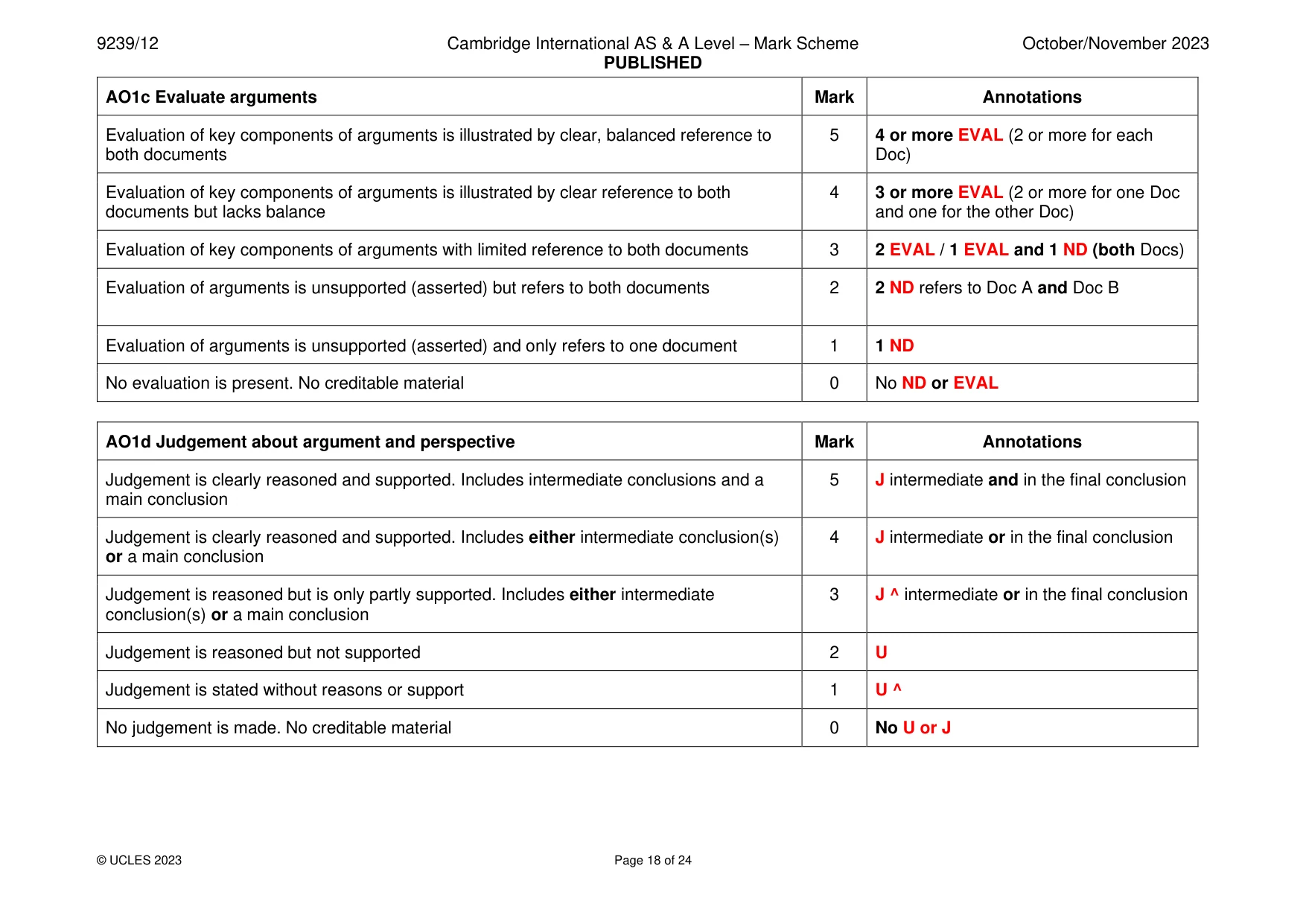 Mark scheme, page 18 of 24