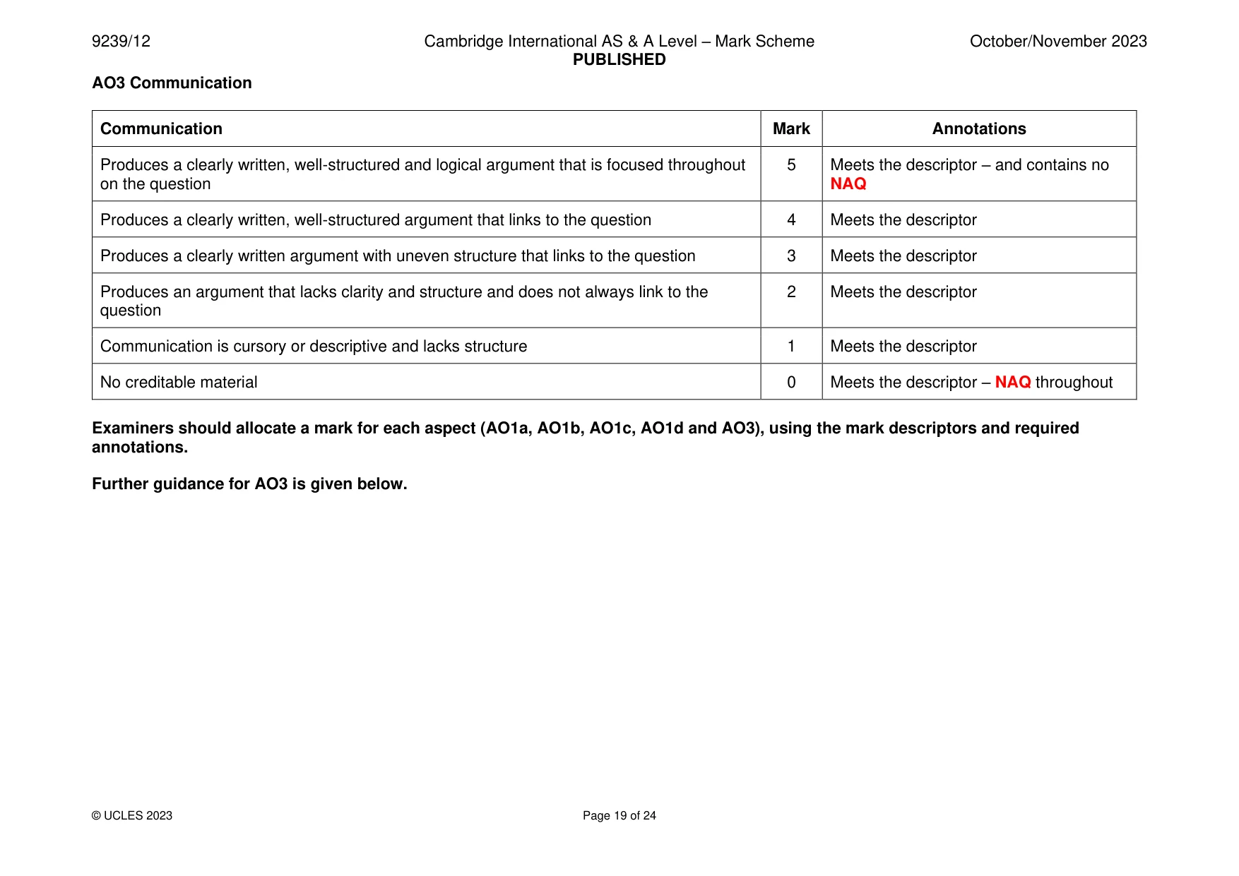 Mark scheme, page 19 of 24