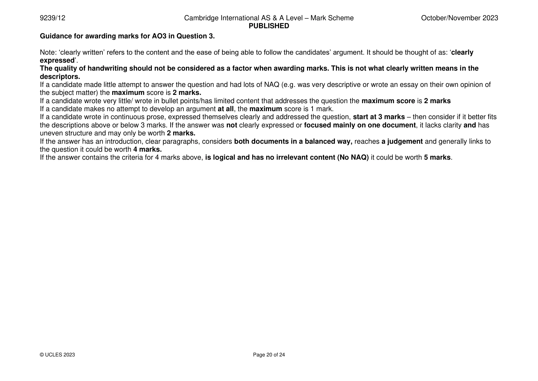 Mark scheme, page 20 of 24
