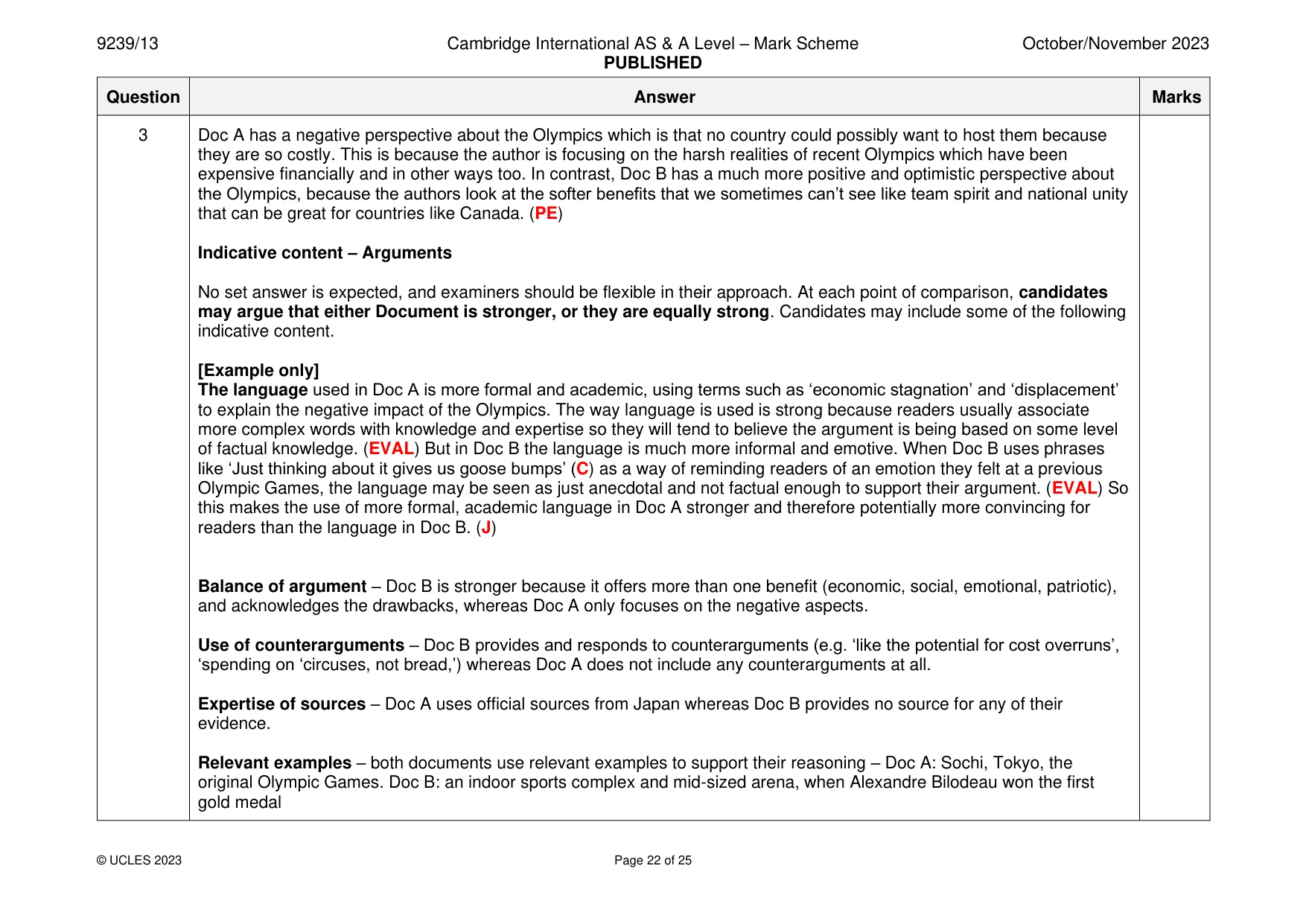 Mark scheme, page 22 of 25