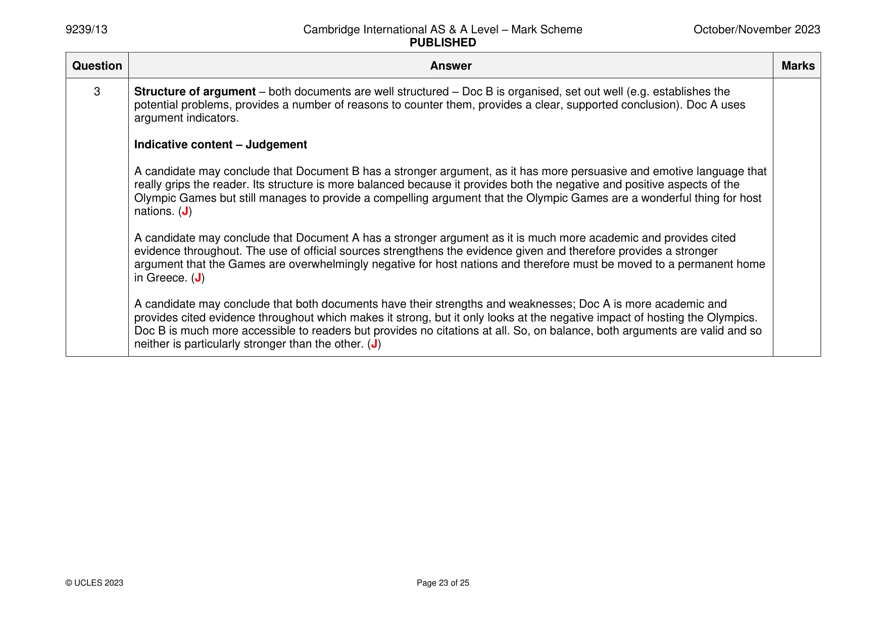 Mark scheme, page 23 of 25