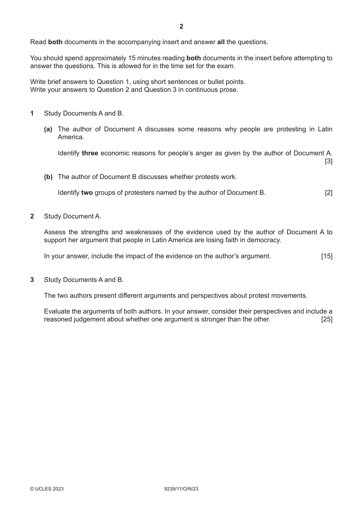 Cambridge A Level Global Perspectives and Research 9239 2023 Oct/Nov Paper 1 · Variant 1 question paper, page 2 of 4