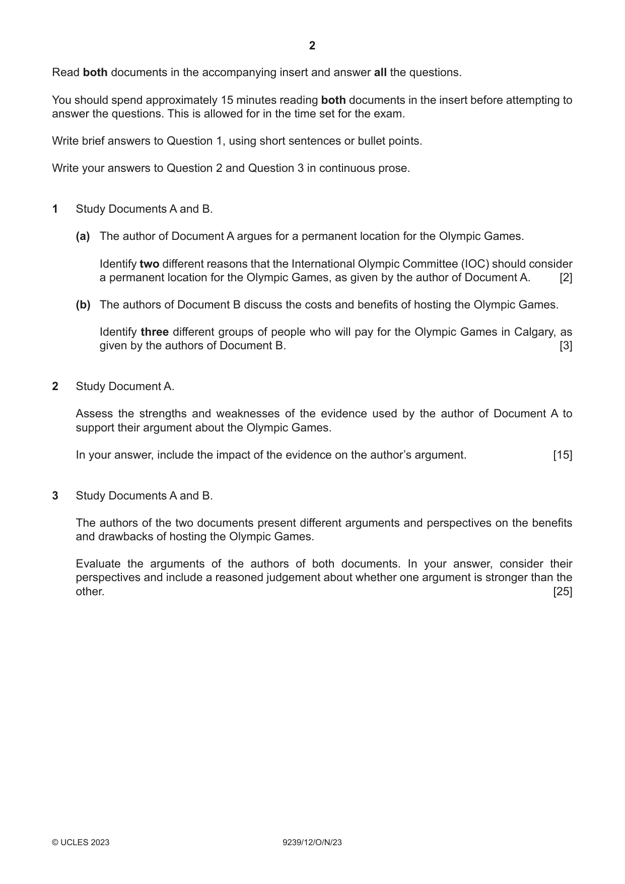 Cambridge A Level Global Perspectives and Research 9239 2023 Oct/Nov Paper 1 · Variant 2 question paper, page 2 of 4
