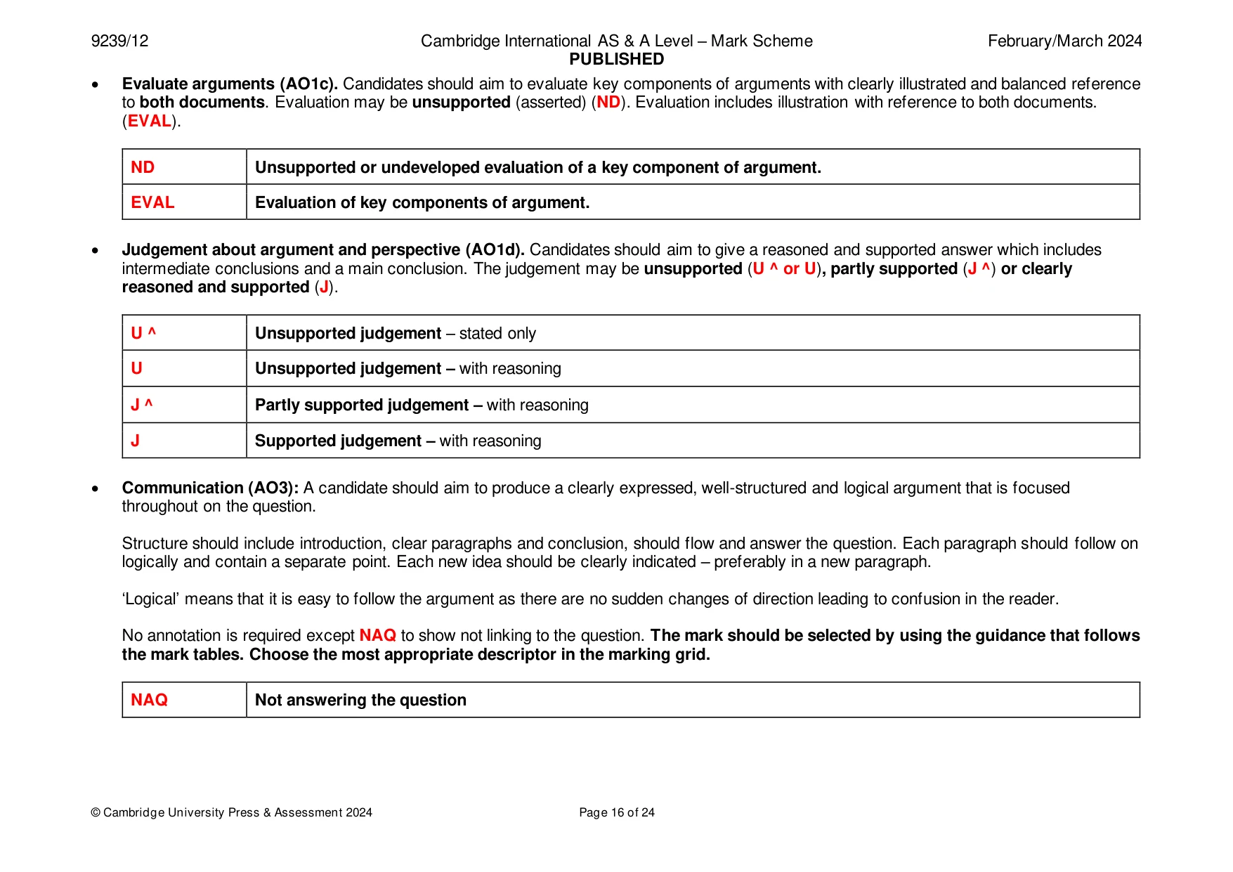 Mark scheme, page 16 of 24