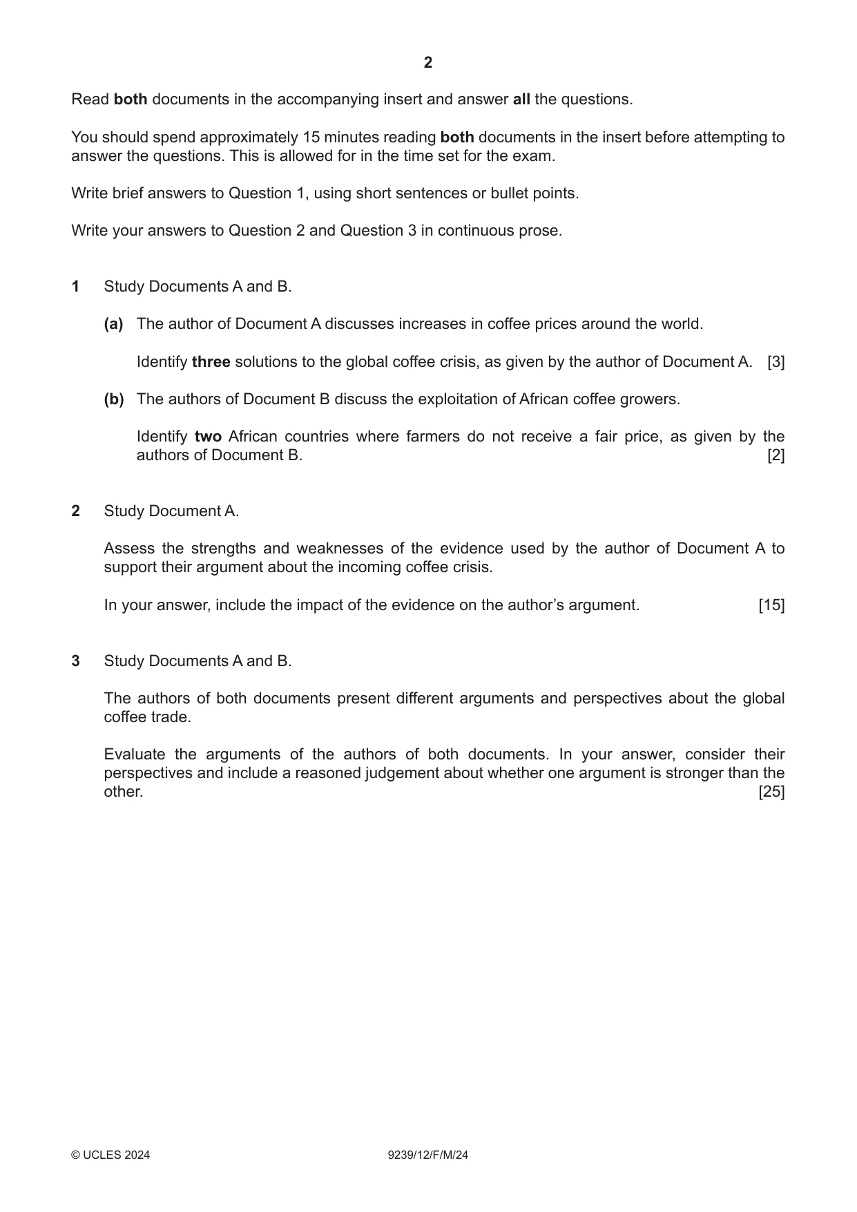 Cambridge A Level Global Perspectives and Research 9239 2024 Feb/March Paper 1 · Variant 2 question paper, page 2 of 4