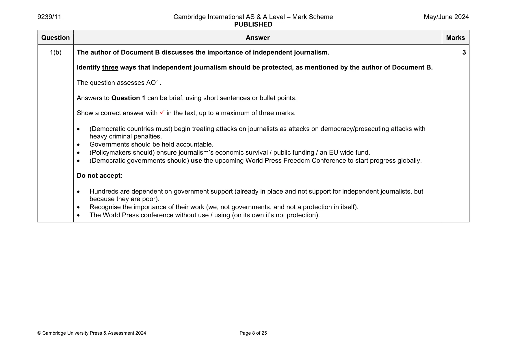 Mark scheme, page 8 of 25