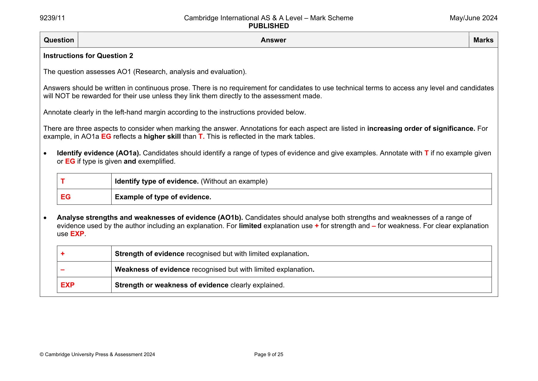 Mark scheme, page 9 of 25