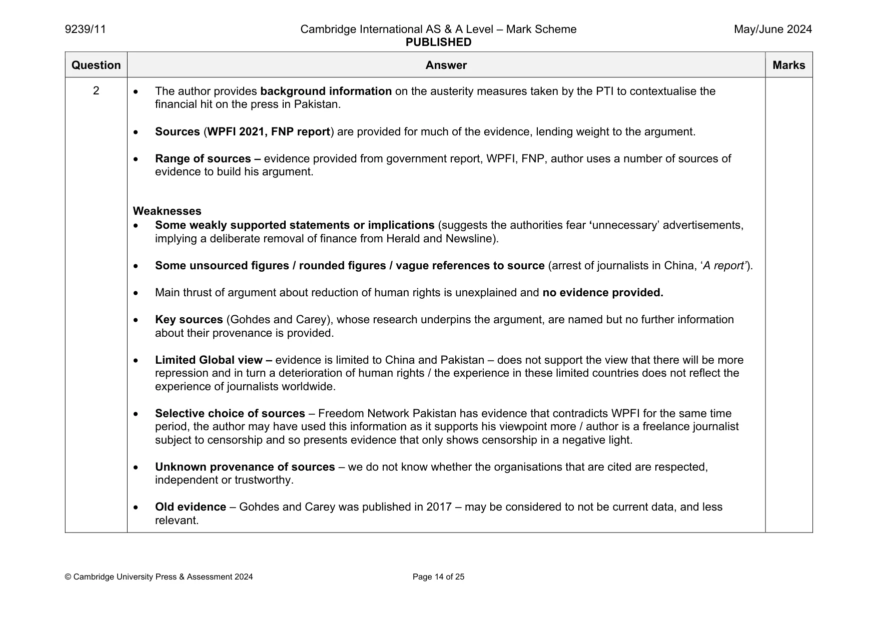 Mark scheme, page 14 of 25