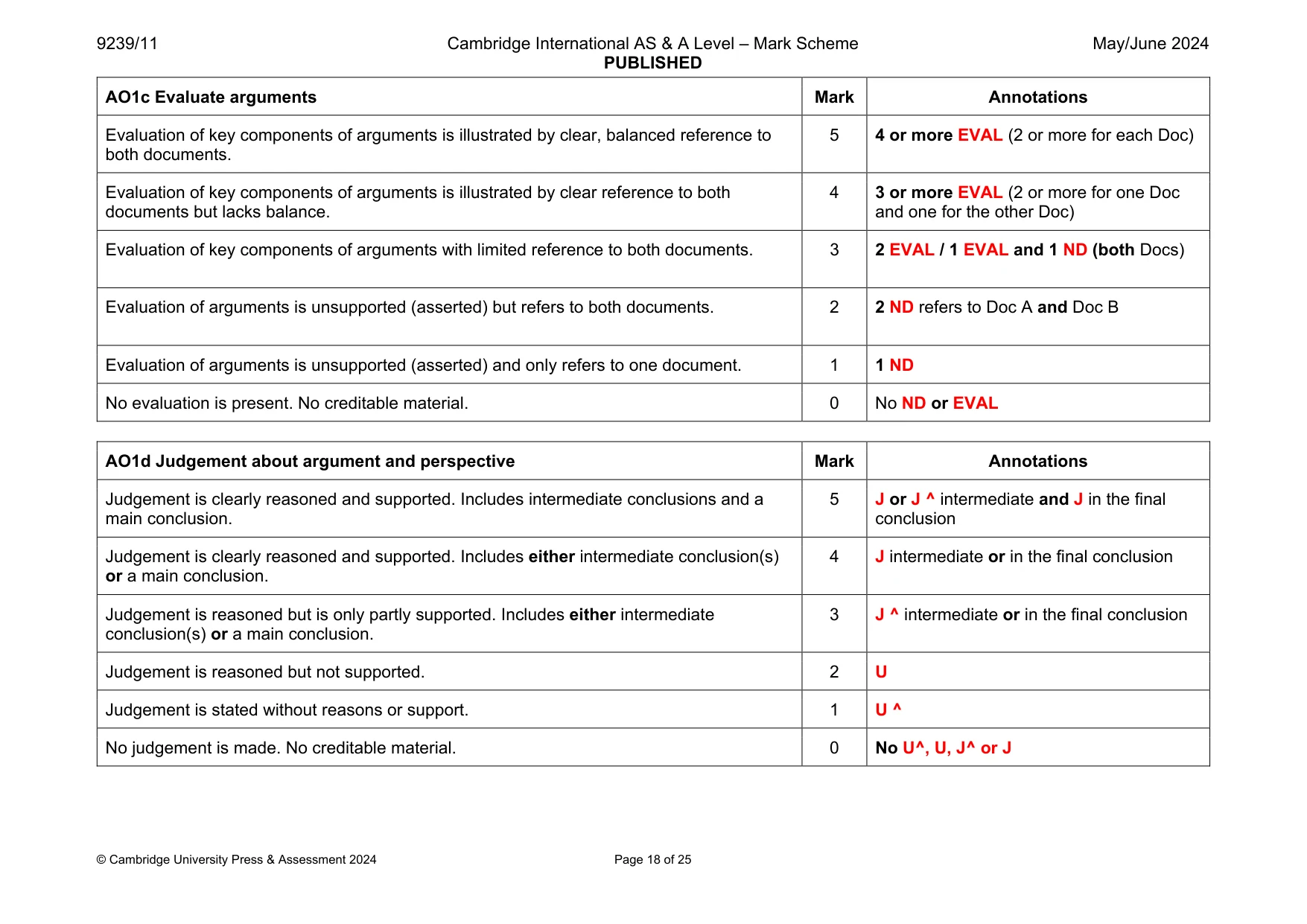Mark scheme, page 18 of 25